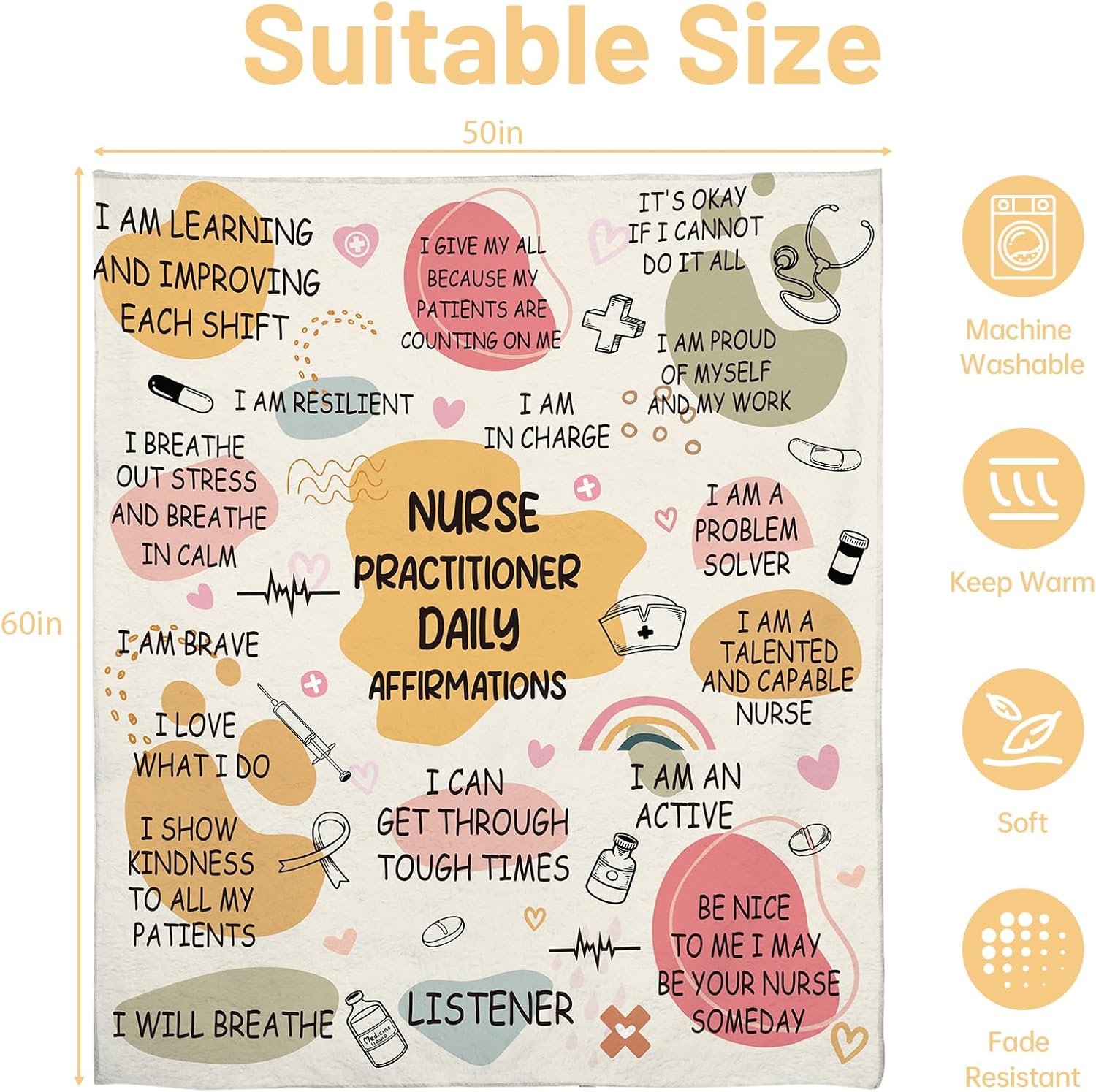 Nurse Gifts Blanket for Women - Nurse Practitioner Daily Affirmations Throw 50x60, Inspirational Thank You Gift for Appreciation Week, Birthday, Christmas - Image 4