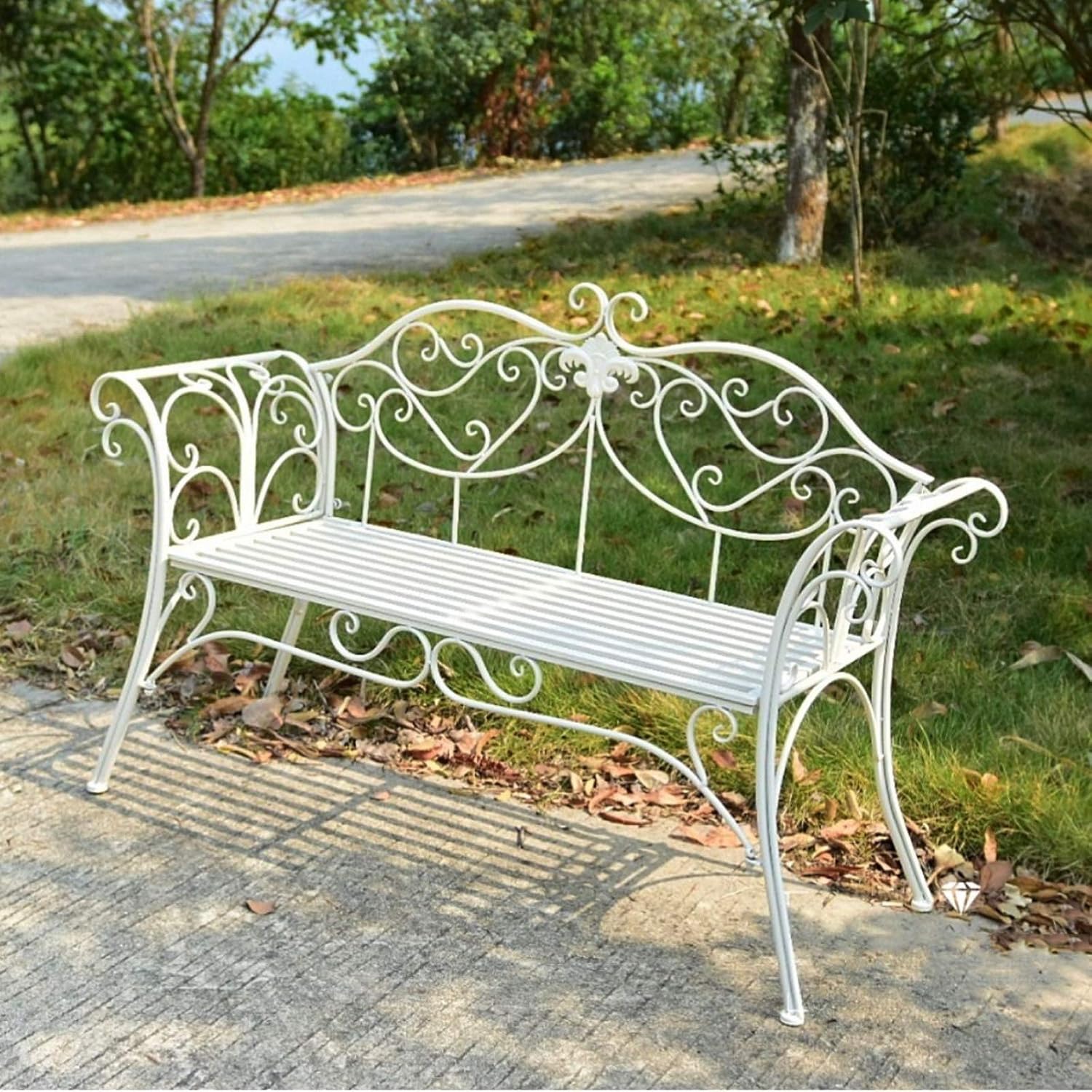 Metal Garden Bench - Wrought Iron Double Chair for Outdoor Use, Villa Courtyard Decoration with Backrest, Leisure Park Bench