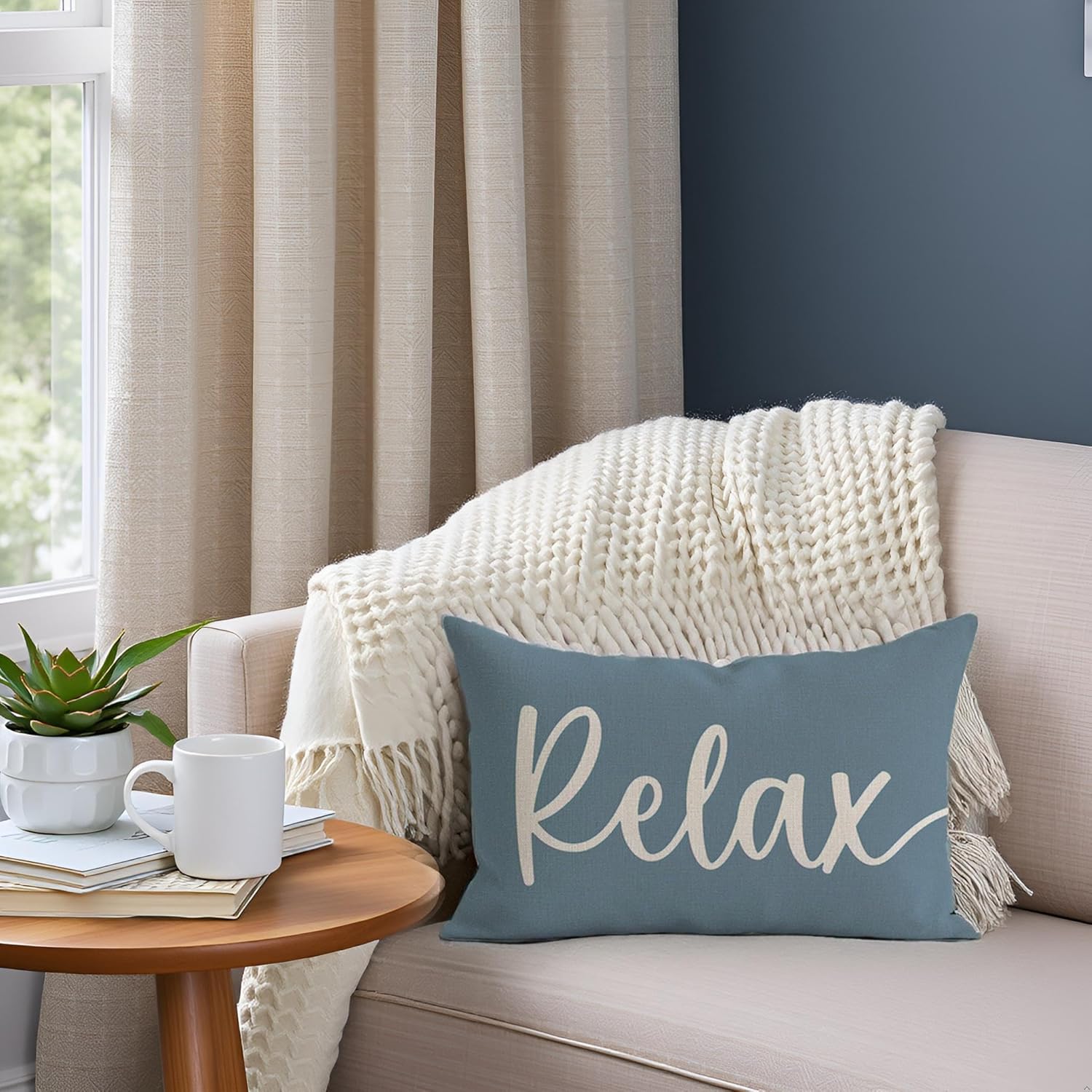 Decorative Throw Pillow Covers 12x20 Inch Set of 2 Relax Unwind Dusty Blue Outdoor Farmhouse Front Porch Patio Decor Lumbar Cushion Case Decoration for Home Sofa Couch Living Room - Image 6