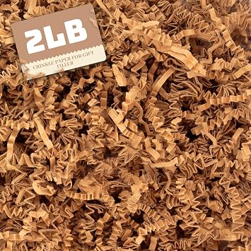 Dayacoco 2LB Crinkle Cut Paper Shred Filler,Shredded Paper For Gift Basket Filler,White Confetti,Crinkle Cut Papers For Gifts Wrapping, Basket Filling, Birthdays, Weddings, Anniversaries-Brown