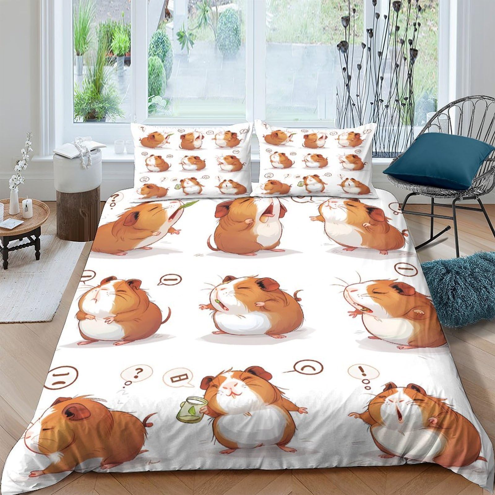 Ctjqhvkz Style-7 3D Printed Cute Hamster Fitted Sheet Microfiber Soft Breathable Cartoon Guinea Pig Mattress Cover Bedroom Dorm Bed Decor Single（135X200cm）