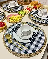 Kit 04 Capas Sousplat Xadrez Preto Jogo Americano Redondo 35cm Estilo Rústico Decoração Mesa Posta