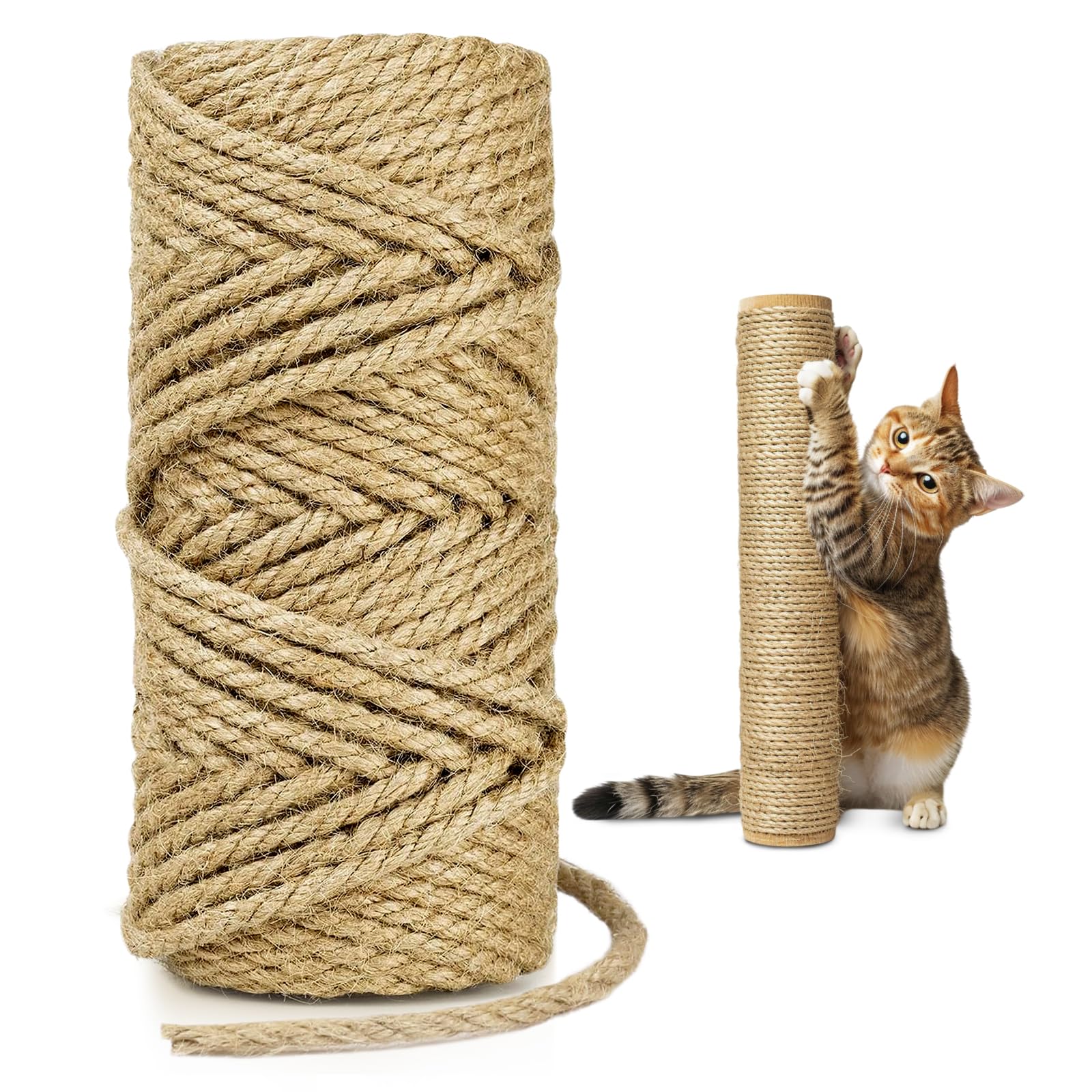 0.2 inch (6 mm) Hemp Rope, 98.4 ft (30 m), Natural Fiber Jute Rope, Nail Sharpener Replacement, Hemp Rope for Crafts, Cat Tower Repair, Handmade, Repair, Packaging, Handmade : Pet Supplies