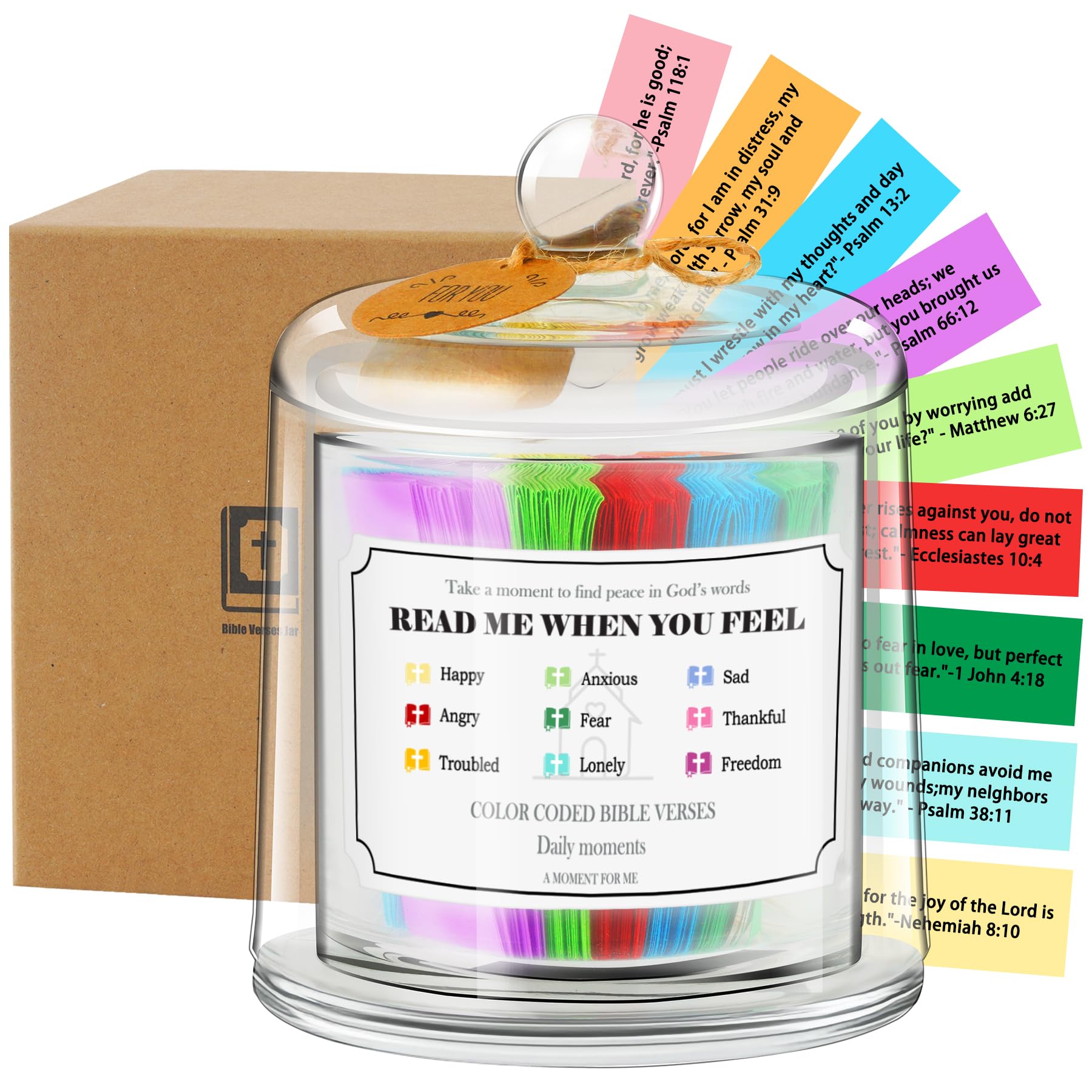 Bible Verse Jar, Christian Gifts for Women Faith, 200 Color Coded Bible Verses in A Jar, Religious Scripture Gifts for Mom Grandma, Birthday Thank You Appreciation Retirement Gift for Wife Sister Her