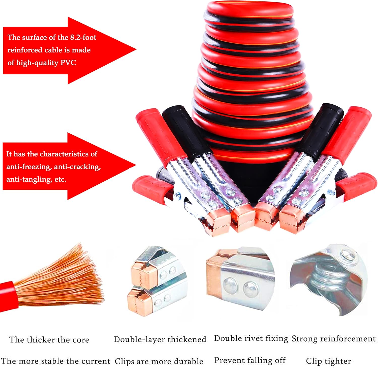 Roadside Assistance Emergency Kit - Car Roadside Emergency Kit Jumper Cables Set (8.2 Foot) Automotive Roadside Assistance 142 Pieces car Safety kit,Tow Strap,Tool Kit