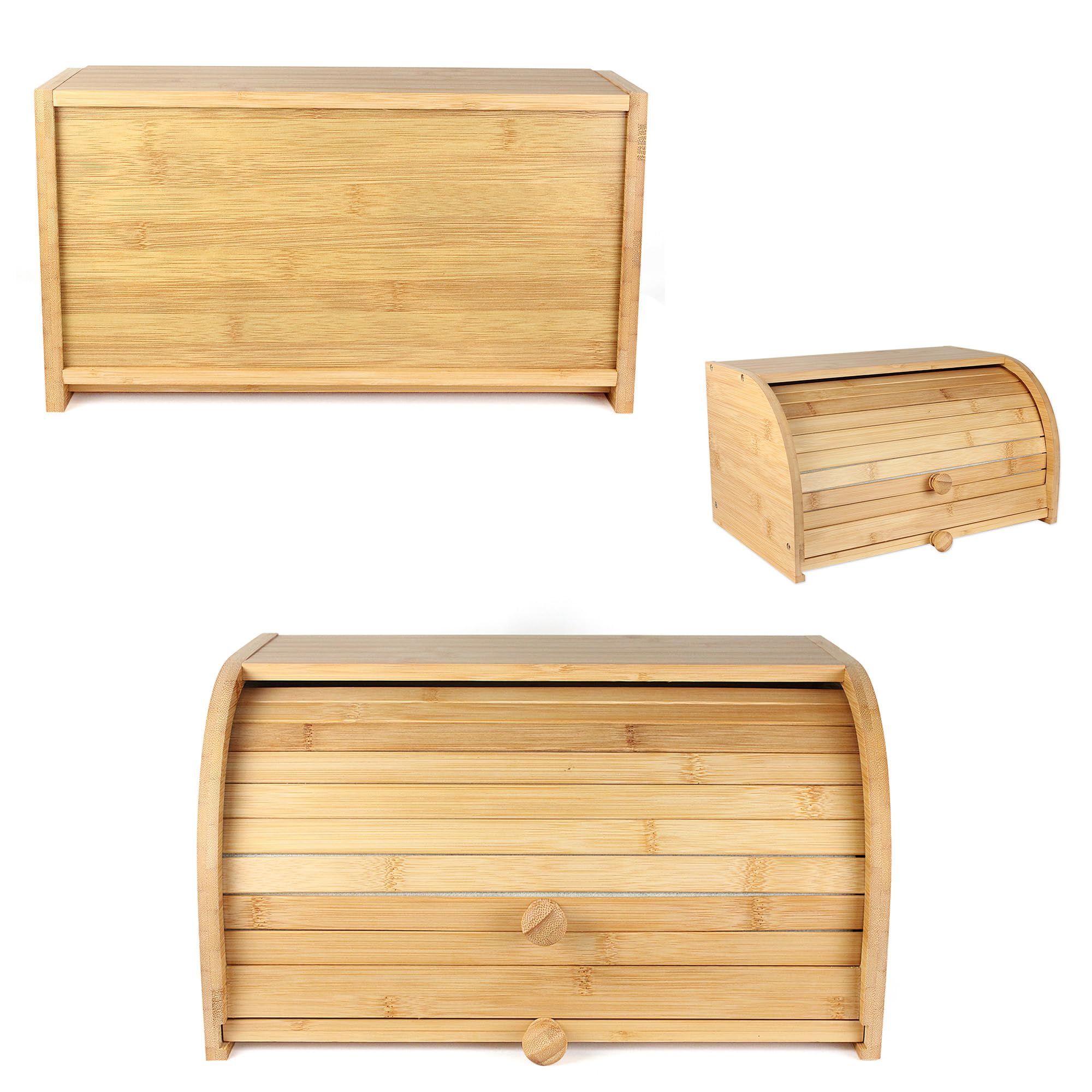 Fishtec - Boîte à Pain en Bambou avec Planche à Découper Intégrée - Récupération des Miettes - Caisse à Pain - Panier à Pain - Porte Coulissante - Idéal pour Conserver Votre Pain - 37 x 23 x 19,7 cm