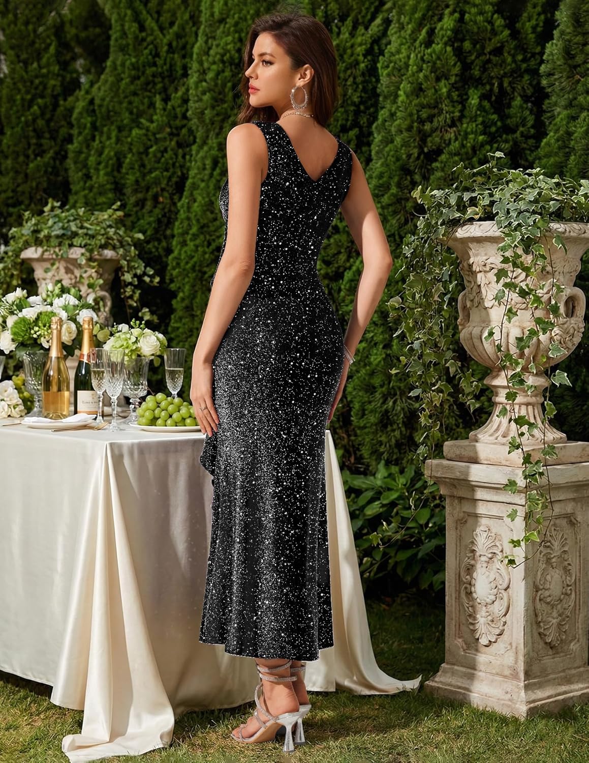BeryLove Sequin Formal Wedding Guest Prom Cocktail Party Long Ruffle Dresses Sparkly Evening Mother of The Bride Dress - Image 3