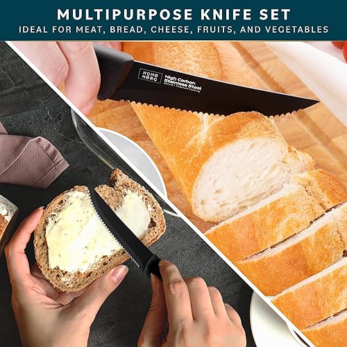 Vista 13 de Home Hero Cuchillos para carne, juego de cuchillos afilados para carne, juego de cuchillos para carne de acero inoxidable de alto carbono, cuchillos