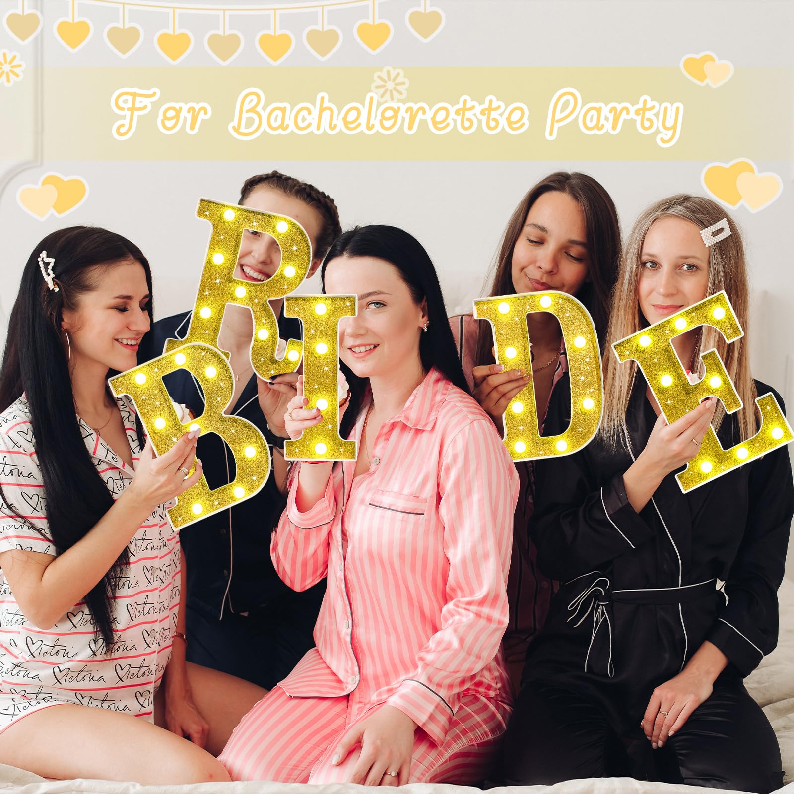 Bachelorette Party Decorations Bride Sign Bride Marquee Letters Lights 8.7 Inch LED Light up for Wedding Party Decor Bridal Shower Backdrop Engagement Gift Night Lamp Wall Art(Gold)