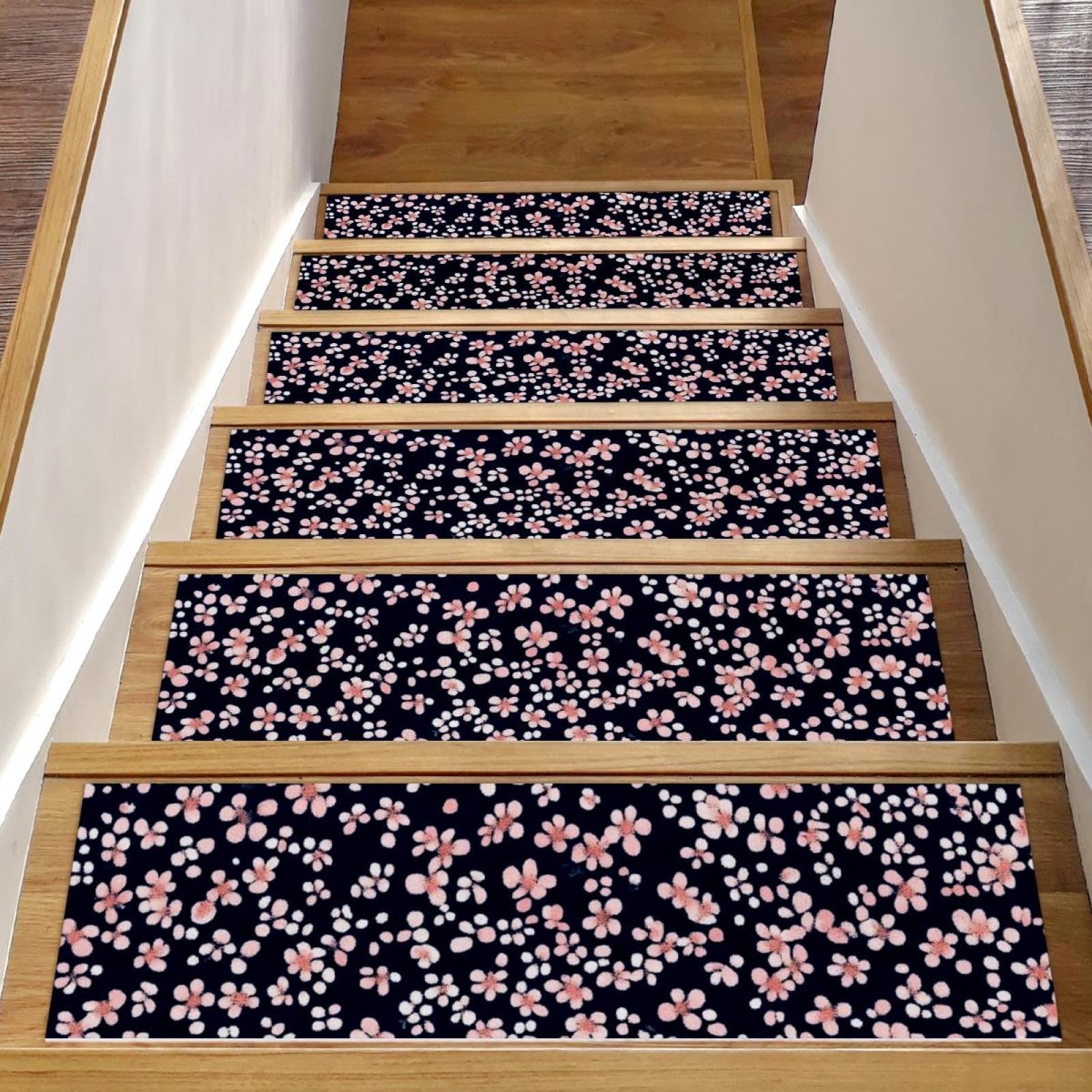 Tapis d'escalier antidérapants contre les chutes: lot de 15 marches lavables 20x76cm motif floral