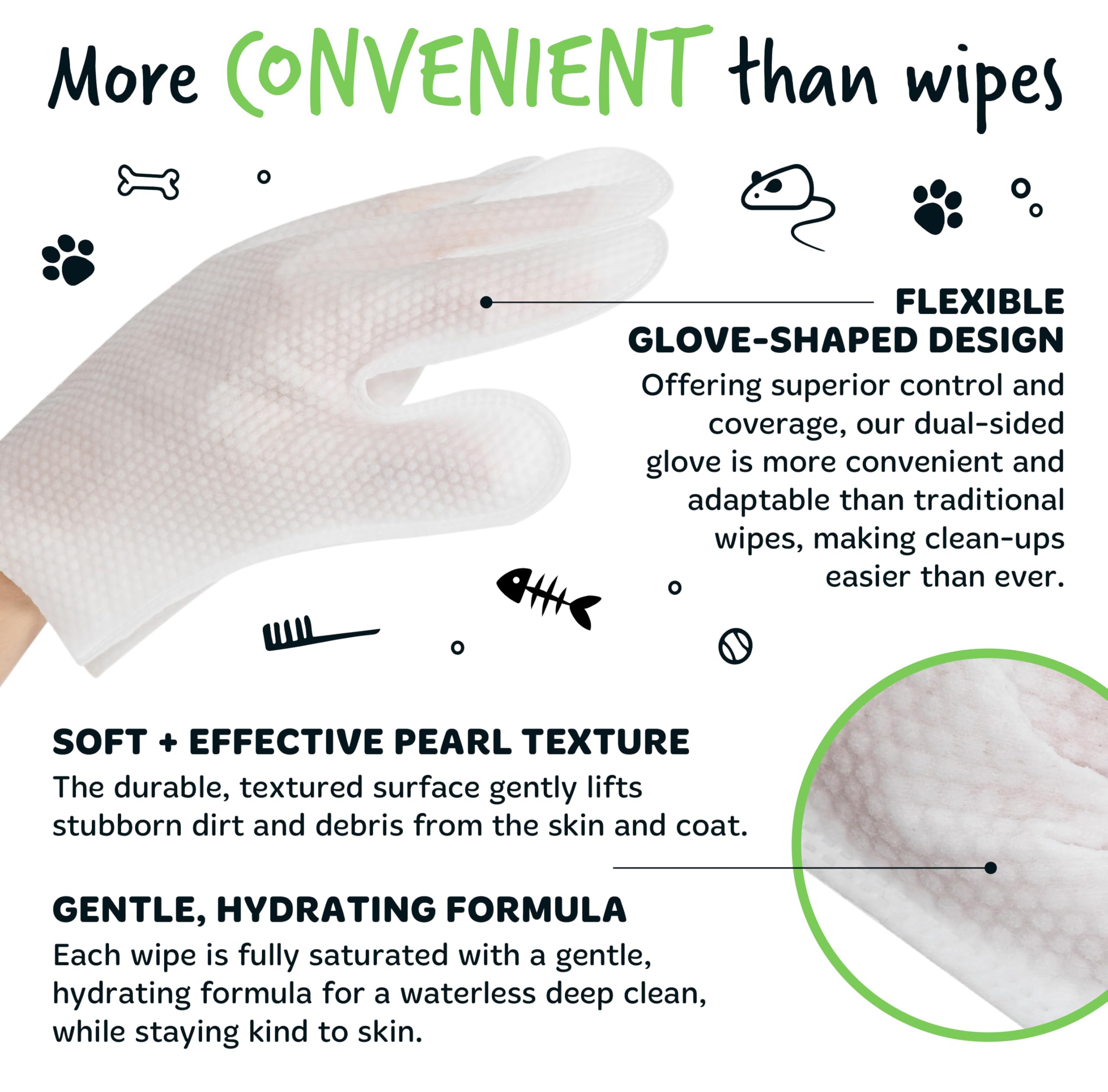 BUGALUGS Dog Glove Wipes, pet wipes for full body, eye wipes, ear wipes, bum & paws. 30 sensitive dog grooming glove wipes for dogs, puppy & cat grooming, One size fits all (Fragrance Free) - 3