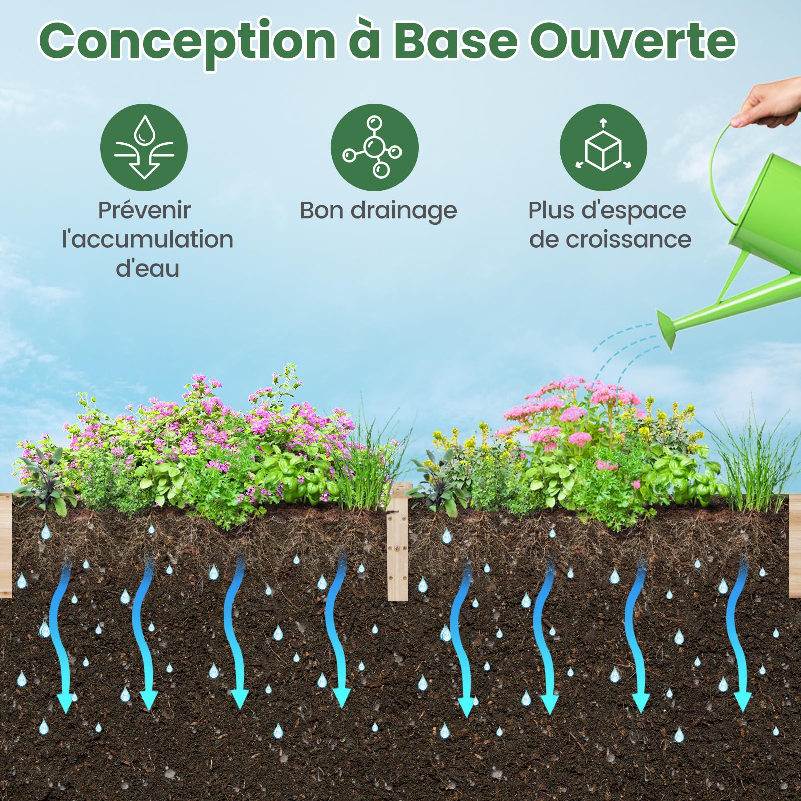 RELAX4LIFE Jardinère Surélevée avec Treillis en Bois, Bac à Fleurs avec Base Ouverte, Carré Potager Surélevé pour Patio Jardin-Culture de Vignes Fruits Légumes Fleurs Herbes (Naturel)