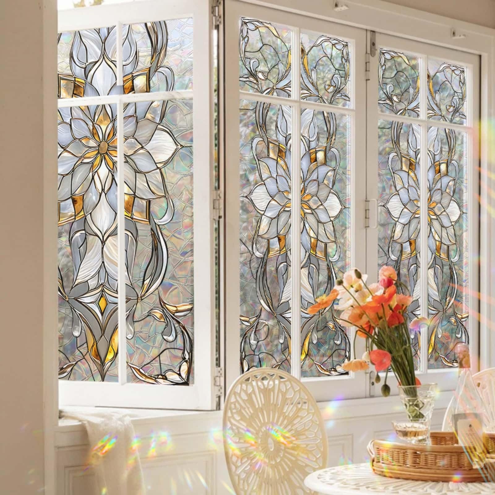 Window Film Privacy 43x100cm Gold Silver Privacy Film for Glass Windows Office Kitchen Living Room Bathroom Opaque Reusable Window Stickers for Glass