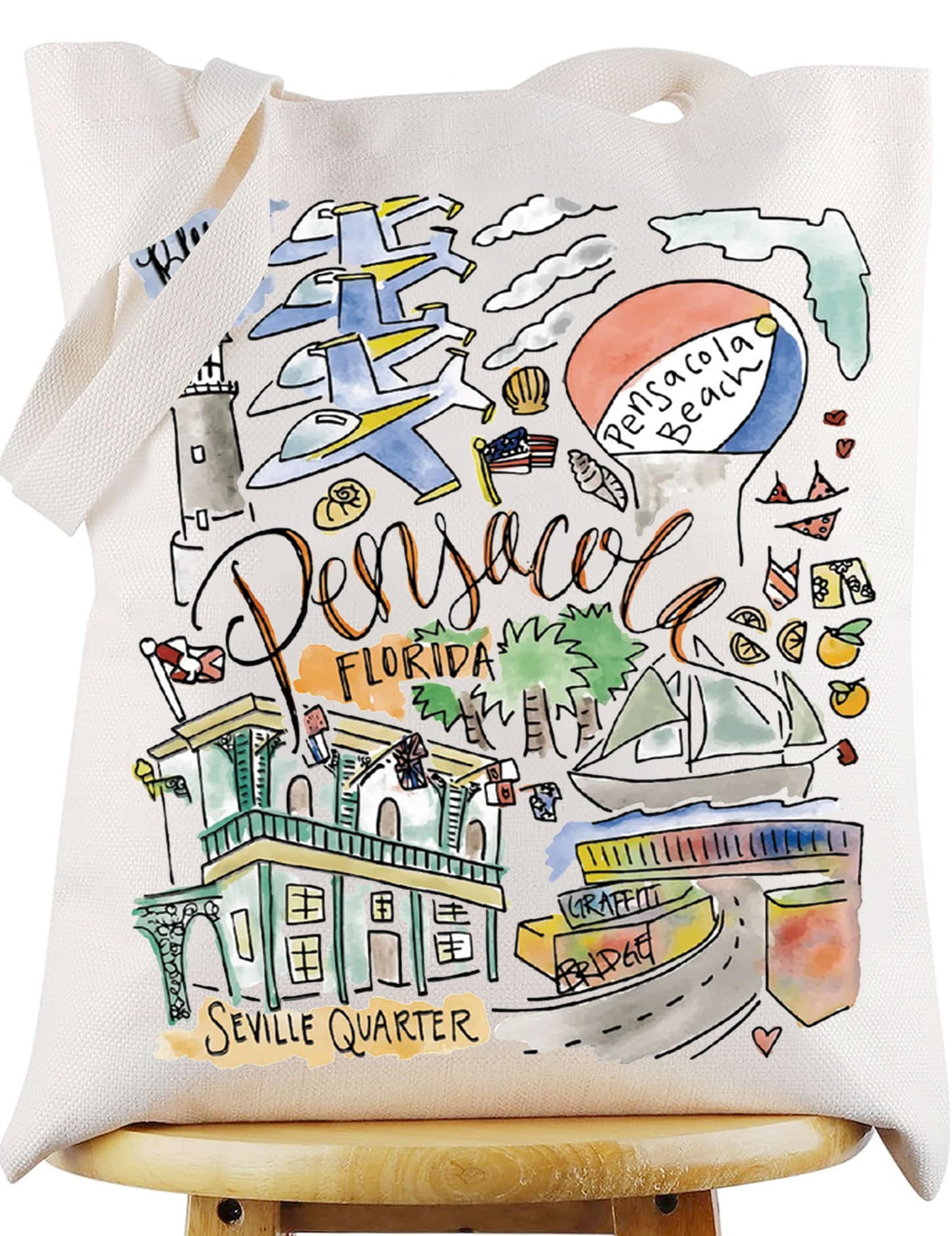 WZMPA Pensacola Travel Tote Bag - Florida Souvenir Gift - Beach Shoulder Bag - City Trip Merchandise