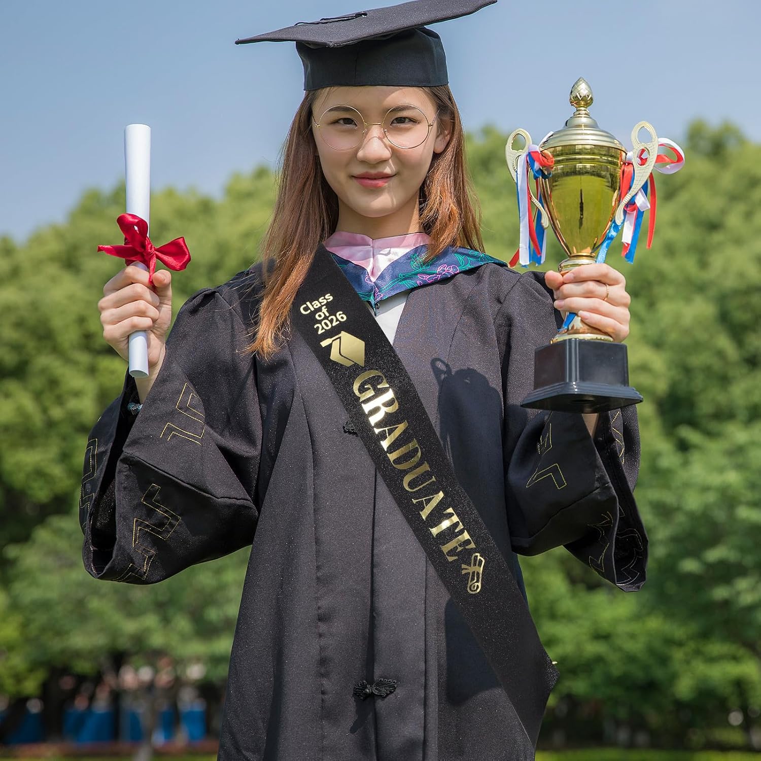 4pcs Black Satin Graduation Sash Accessory for High School Graduation Party, Reusable and Universal Fit, Elegant Shiny Party Sash for College Graduate and Cheerleader Class of 2026
