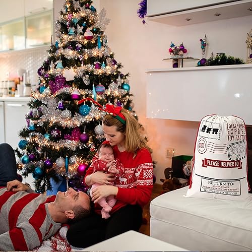Miniatura 4 de Bolsa de Navidad de Papá Noel personalizada, bolsas grandes de Navidad para niños, bolsas de regalo de Navidad grandes con cordón para fiesta de