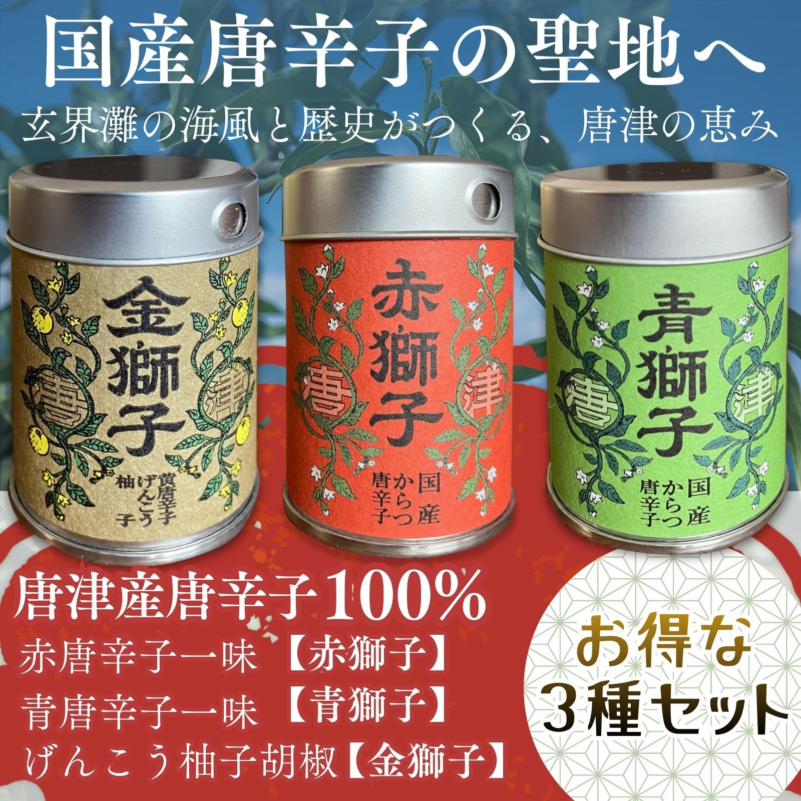 Amazon | 無添加 佐賀県産 一味 ゆず胡椒 3種セット 赤獅子 青獅子 金