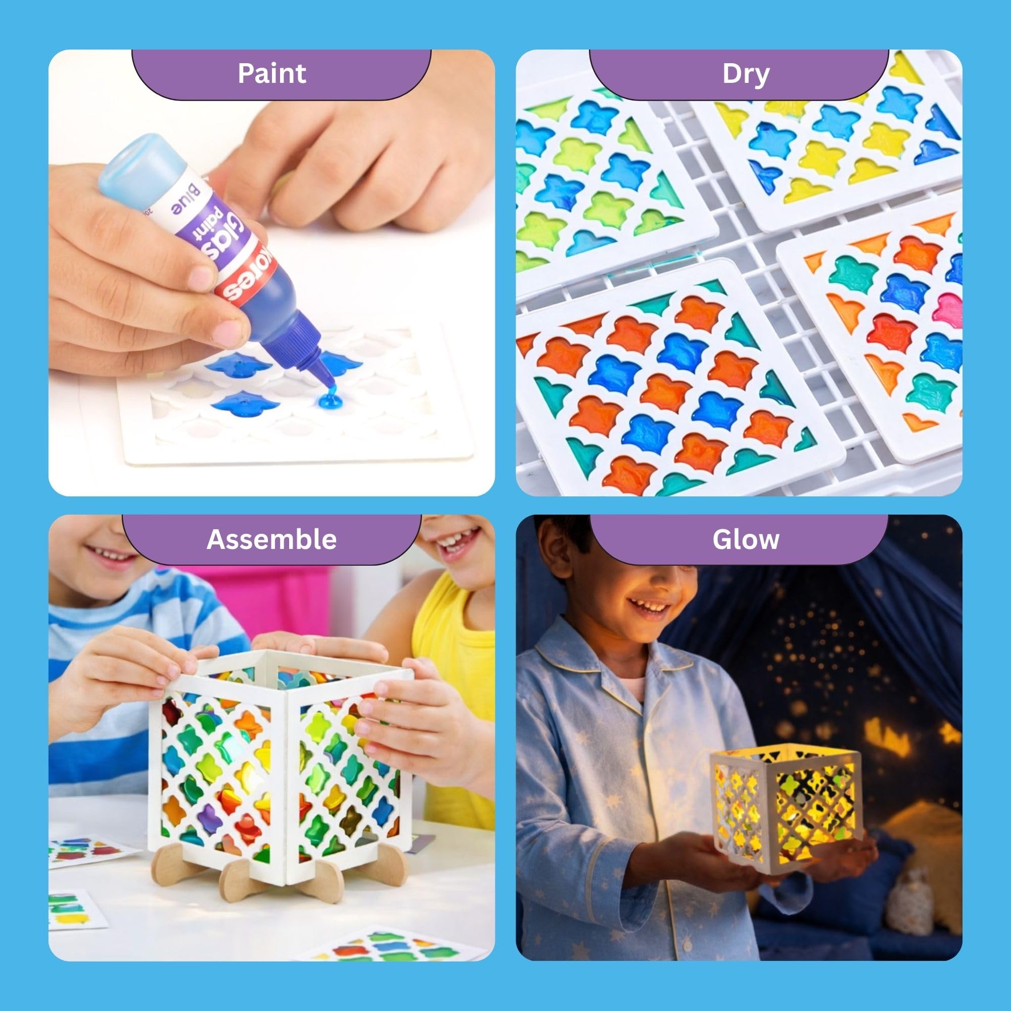 Kores Moroccan Glow Art DIY Lamp Making Kit for Kids (6–14 Years) | Glass Paint Art & Craft Kit | Creative Coaster Lamp with LED Tea Light | 20+ Elements 2