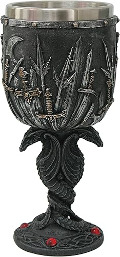 Pacific Giftware Cáliz de espadas de dragón doble con interior extraíble de acero inoxidable