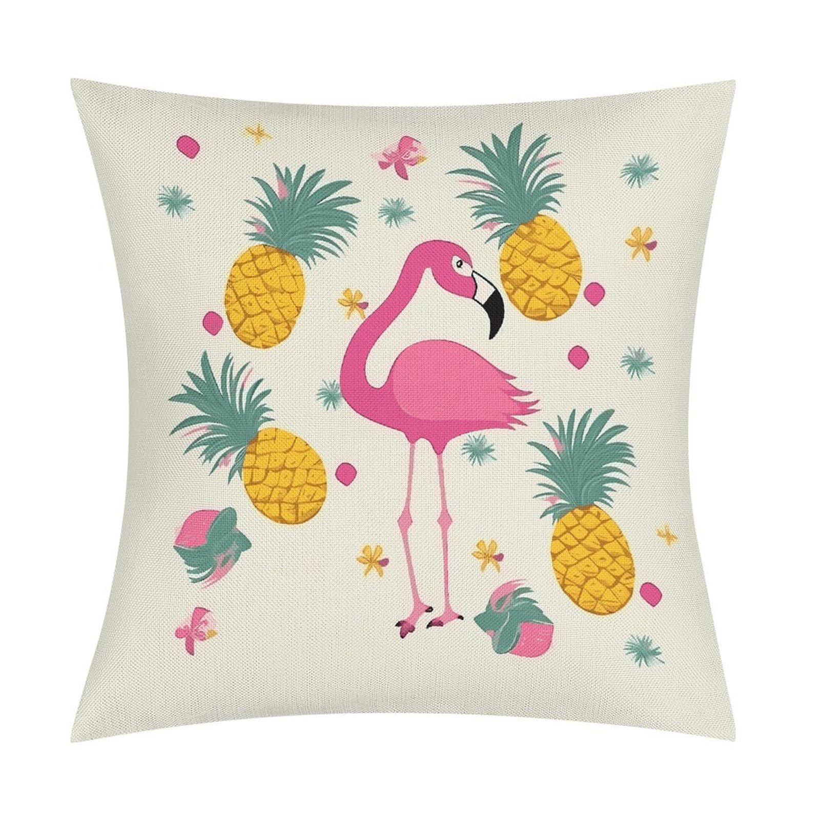 Fodpand Style Flamingo And Pineapple Pillow Covers 18X18 Inch, Pillow Cases Boho Farmhouse, Throw Pillow Covers For Couch Sofa Bed Spring Home Decor