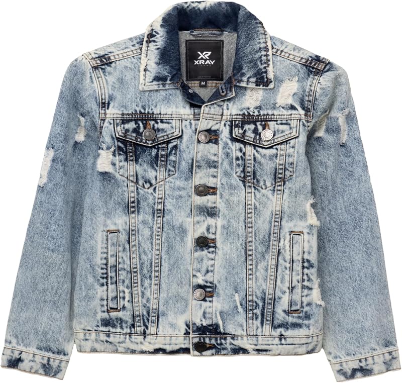 X RAY campera vaquera de mezclilla para niños y niños, 100% algodón y algodón, ropa de abrigo de otoño lavada flexible, campera informal de camionero para niños | - Salvia XL