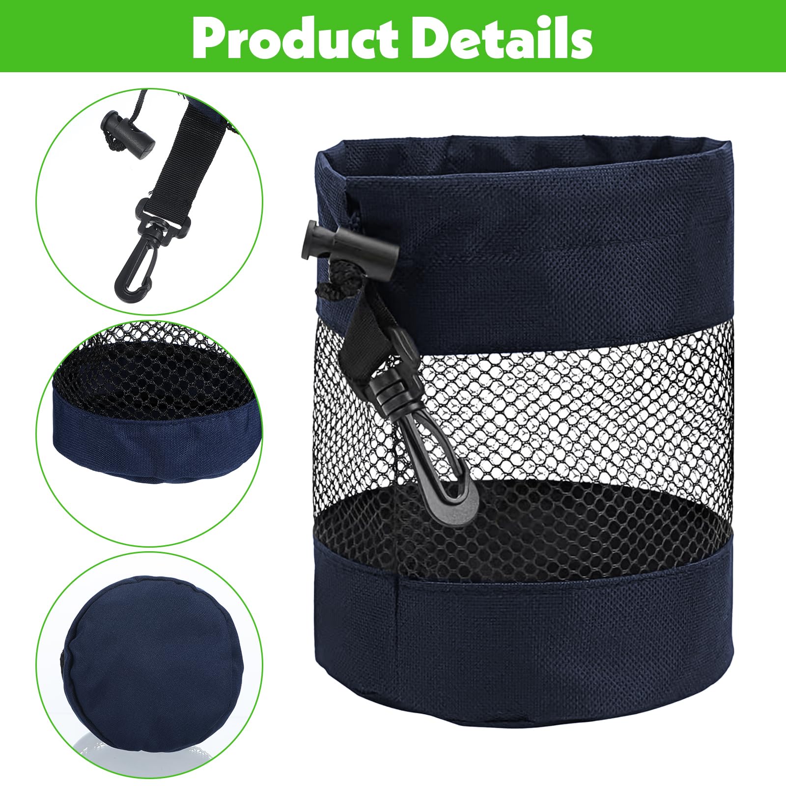 2 Stück Golf Ball Bag,Tennistasche,Golfballtaschen,Multifunktion Nylon Mesh Tasche für Aufbewahrung von Golfbällen,Tennisbällen und Anderen Bällen(Schwarz,Blau)