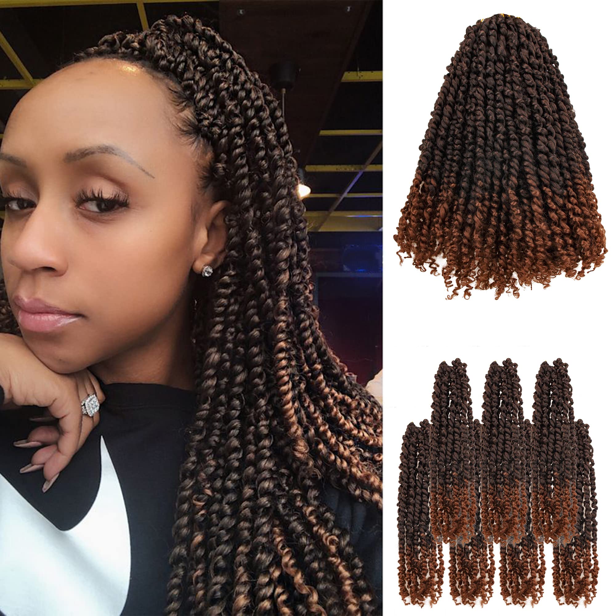 Pre-twisted Passion Twist Crochet Hair for Black Women 14 Inch 7 Packs Passion Twist Hair,Pre-looped Crochet Hair,Synthetic Spring Kinky Twist