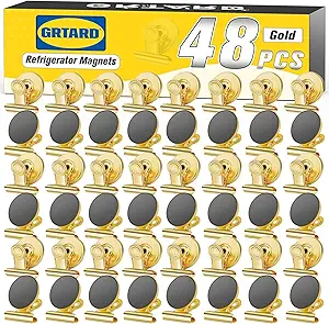 Grtard 48pack Magnetic Clips Heavy Duty, Magnet Clips for Fridge, Refrigerator Magnets, Scratch Free Magnets with Clip, Strong Magnetic Clip for Refrigerator, Whiteboard, Locker, Cruise Cabins (Gold)