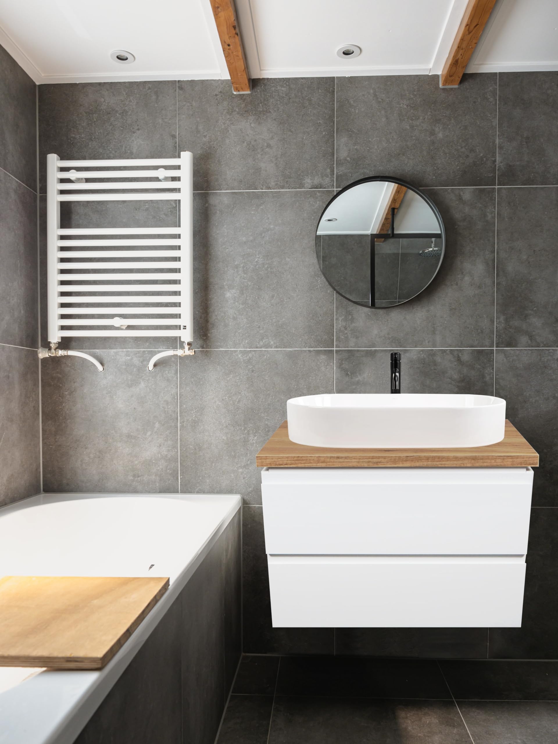 VBChome Badezimmerschrank 80x45 cm Waschbecken 71x38 cm Weiß Unterschränke Wandschrank Waschbeckenunterschrank Hängeschränke mit Arbeitsplatte 2 Schubladen Gefräste Griffe