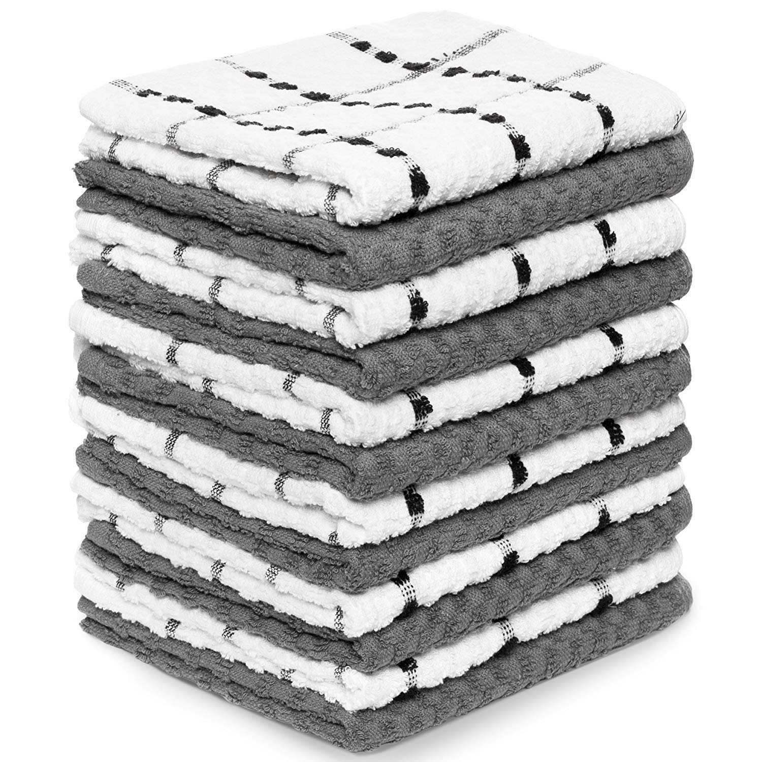 Zeppoli Kitchen Towel, 24 Pack - Soft Cotton -15" x 25" - Dobby Weave -Great for Cooking in Kitchen and Household Cleaning (24-Pack, Gray)