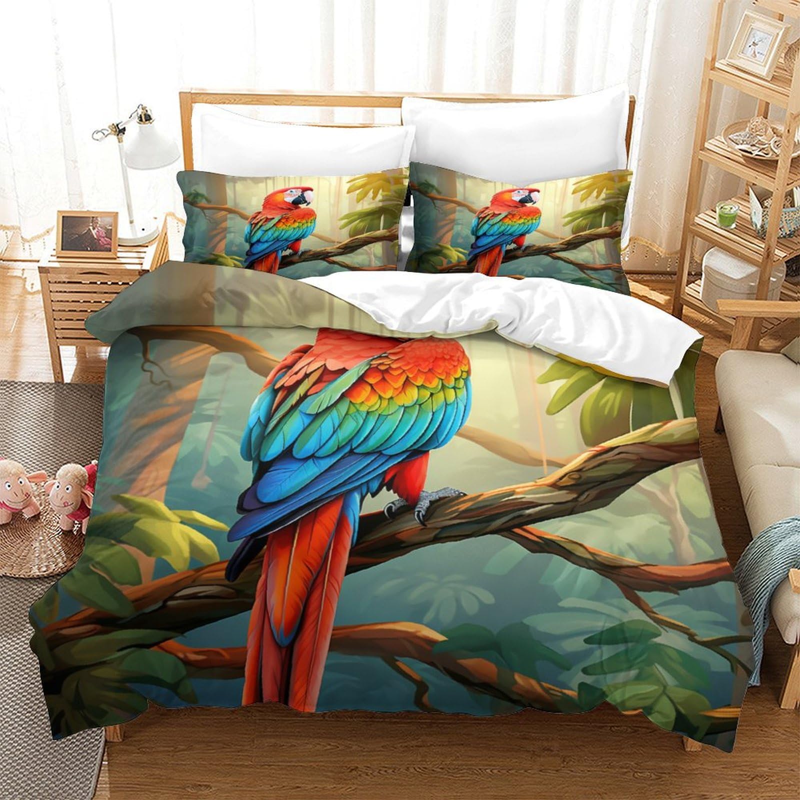 Housse de couette microfibre ultra douce hypoallergénique perroquet