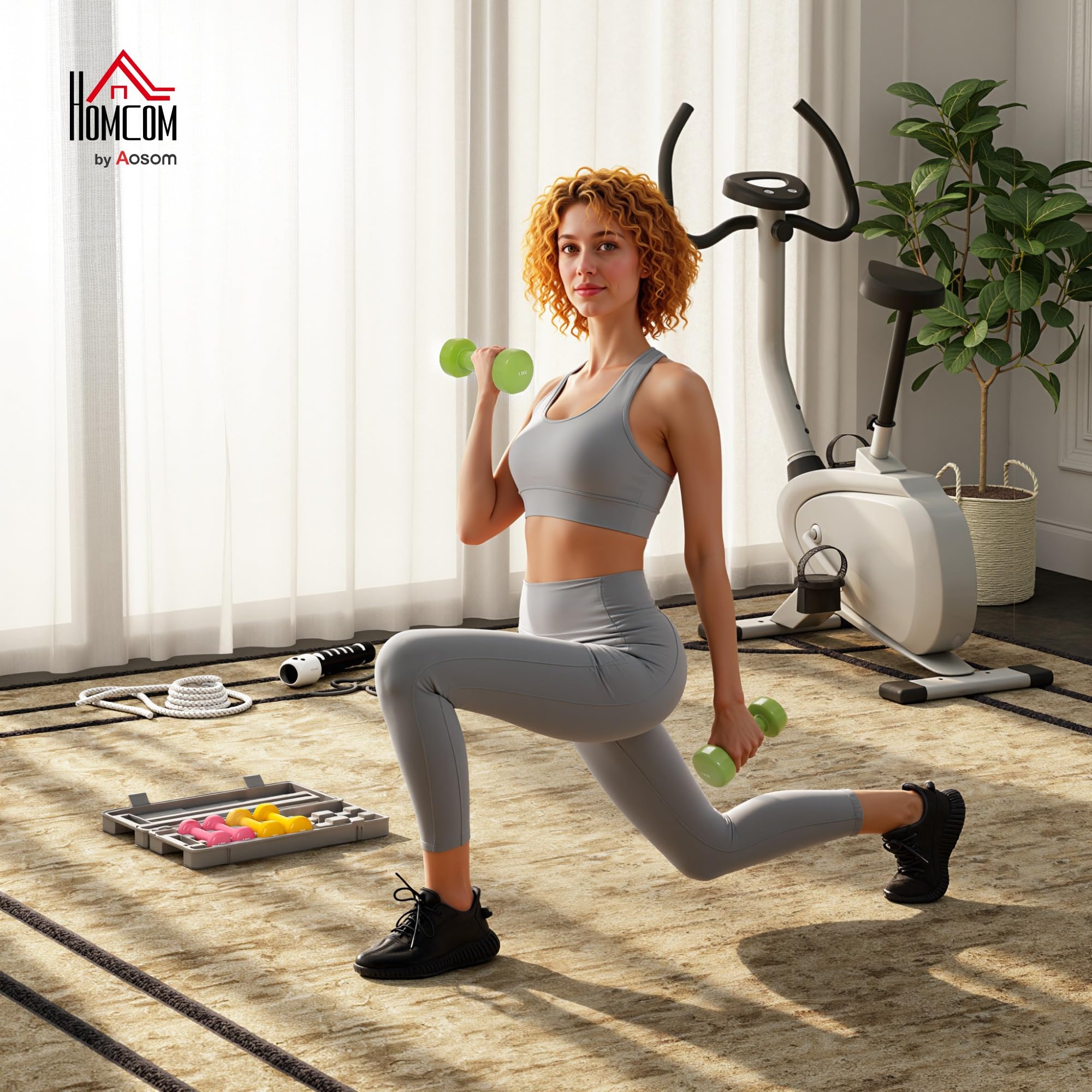 HOMCOM Kurzhantel Set mit Koffer Tragbar 2 x 0,5 kg, 2 x 1 kg, 2 x 1,5 kg Hantelset 6er Set Stahl Bunt
