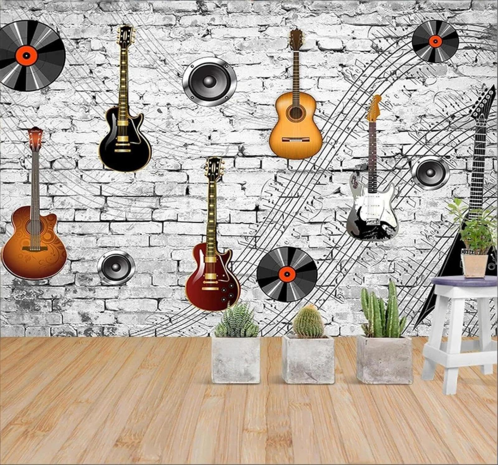 XLMING Vintage Brick Wall Guitar Music Bar 3D Wallpaper Luxury Home Dining Decor Paste Sofa Living Room The Wall for Bedroom Mural-150cm×105cm