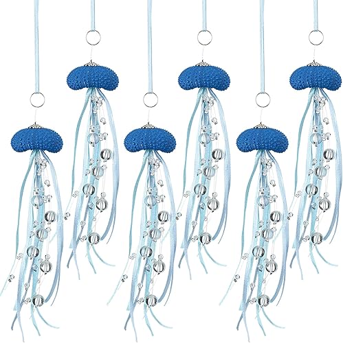 Miniatura 15 de 3 piezas de adorno de Navidad de erizos de mar y medusas costeras con cuentas temáticas de playa, decoración festiva inspirada en el océano, adorno