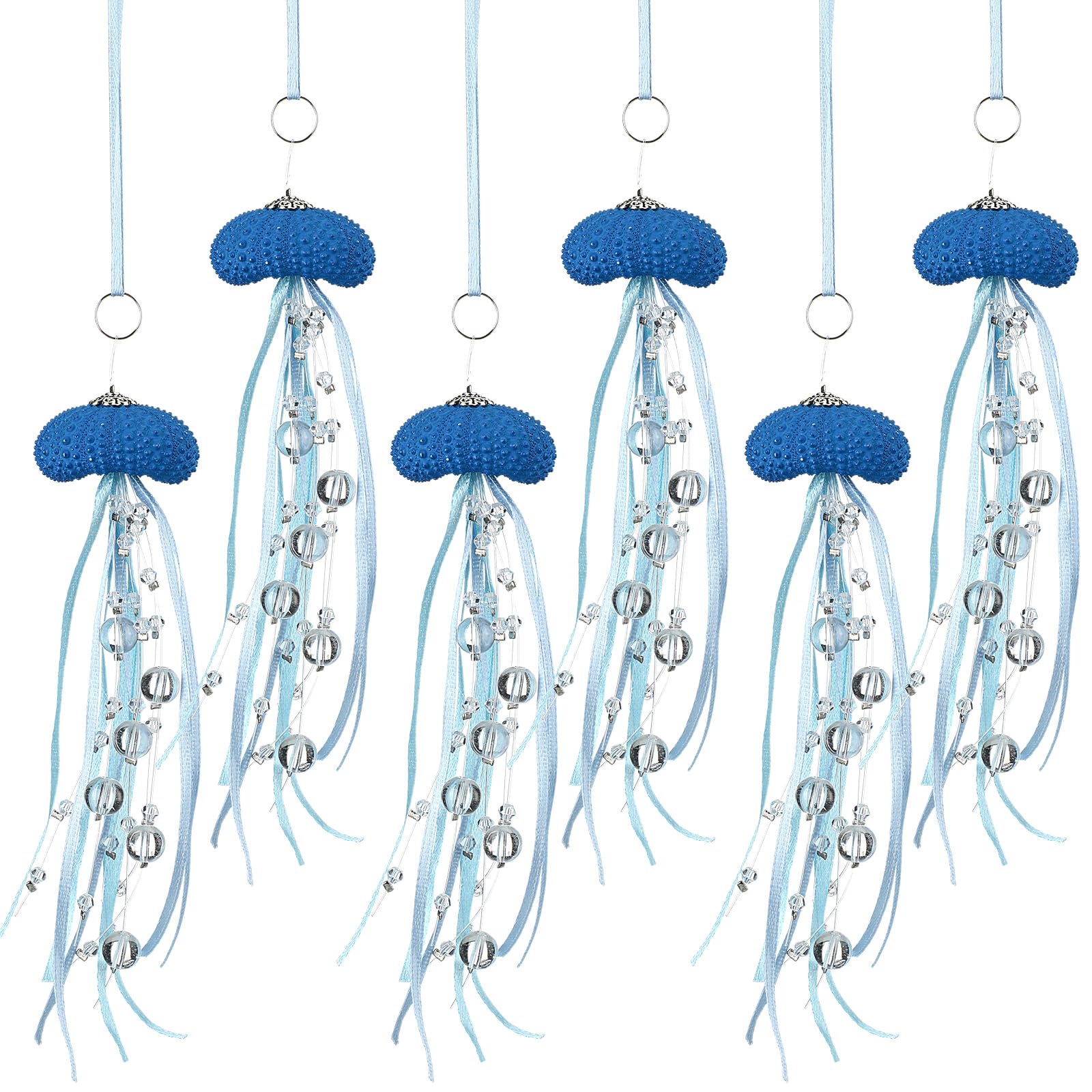 Méduse oursin de Noël en cristal et perles côtières élégantes, lot de 6 bleu