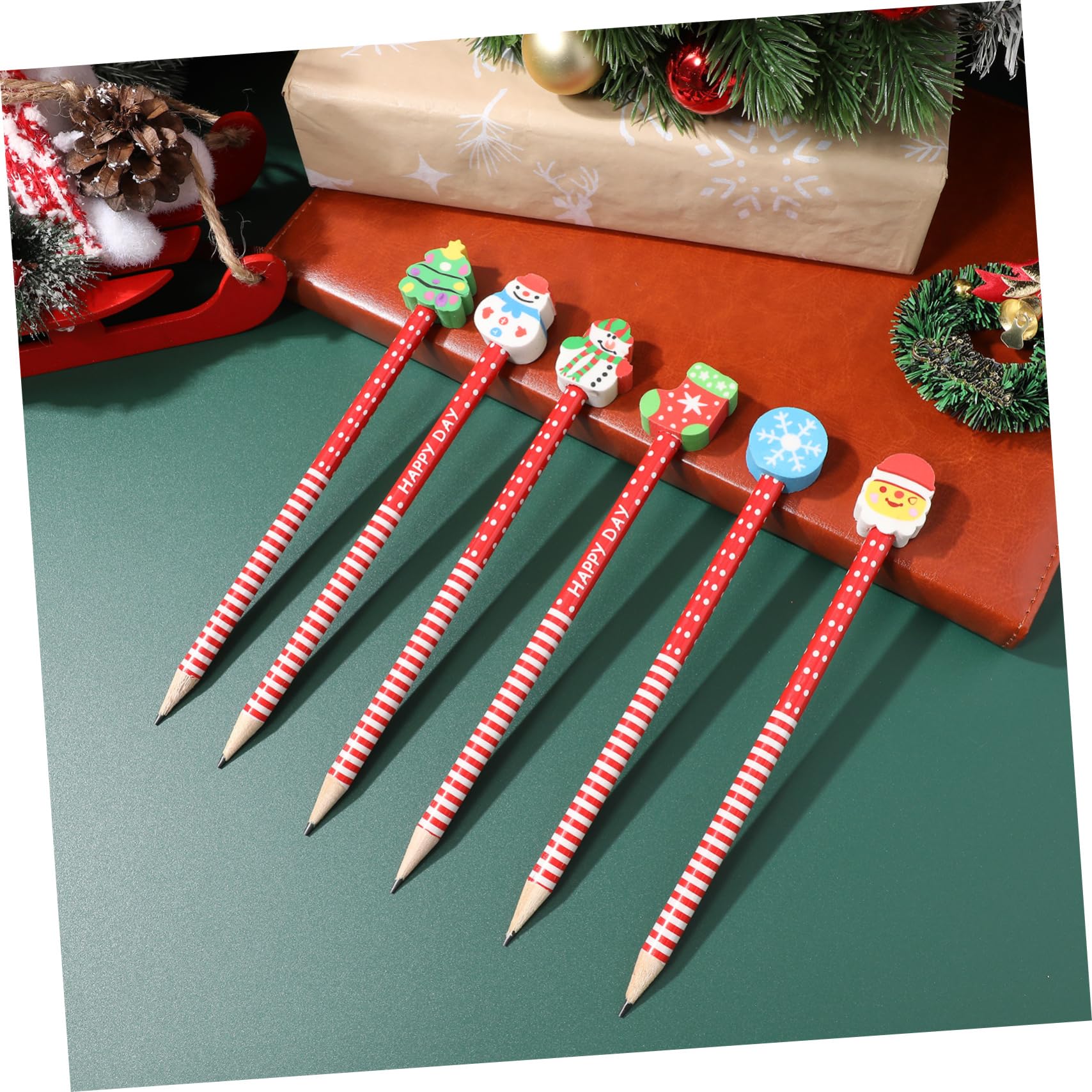 Tofficu 5 Sätze Weihnachts-radierstift-set Bunte Stifte Süße Radiergummis Bleistifte Gefälligkeiten Für Weihnachtsfeiern Winterstifte Weihnachtsstifte Für Rot Hölzern 36 Stück * 5