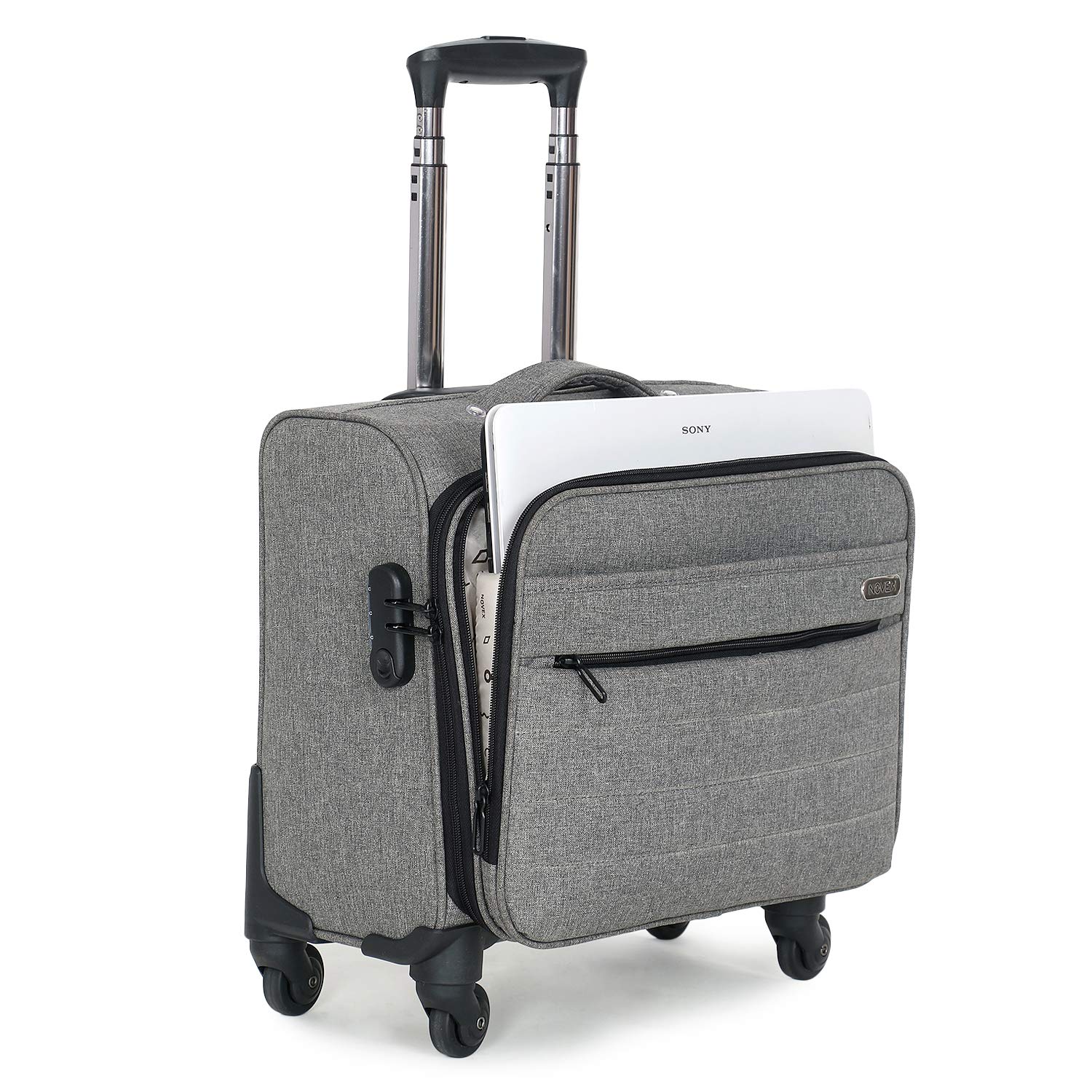 novex Overnighter Polyester Laptop Trolley Bag | Pilot Cabin Luggage, Grey - 42cm | Business Spinner Case with 3 Compartments, 4 - Wheels | Backpack with Easy-to-Carry for Men & Women-picture-31