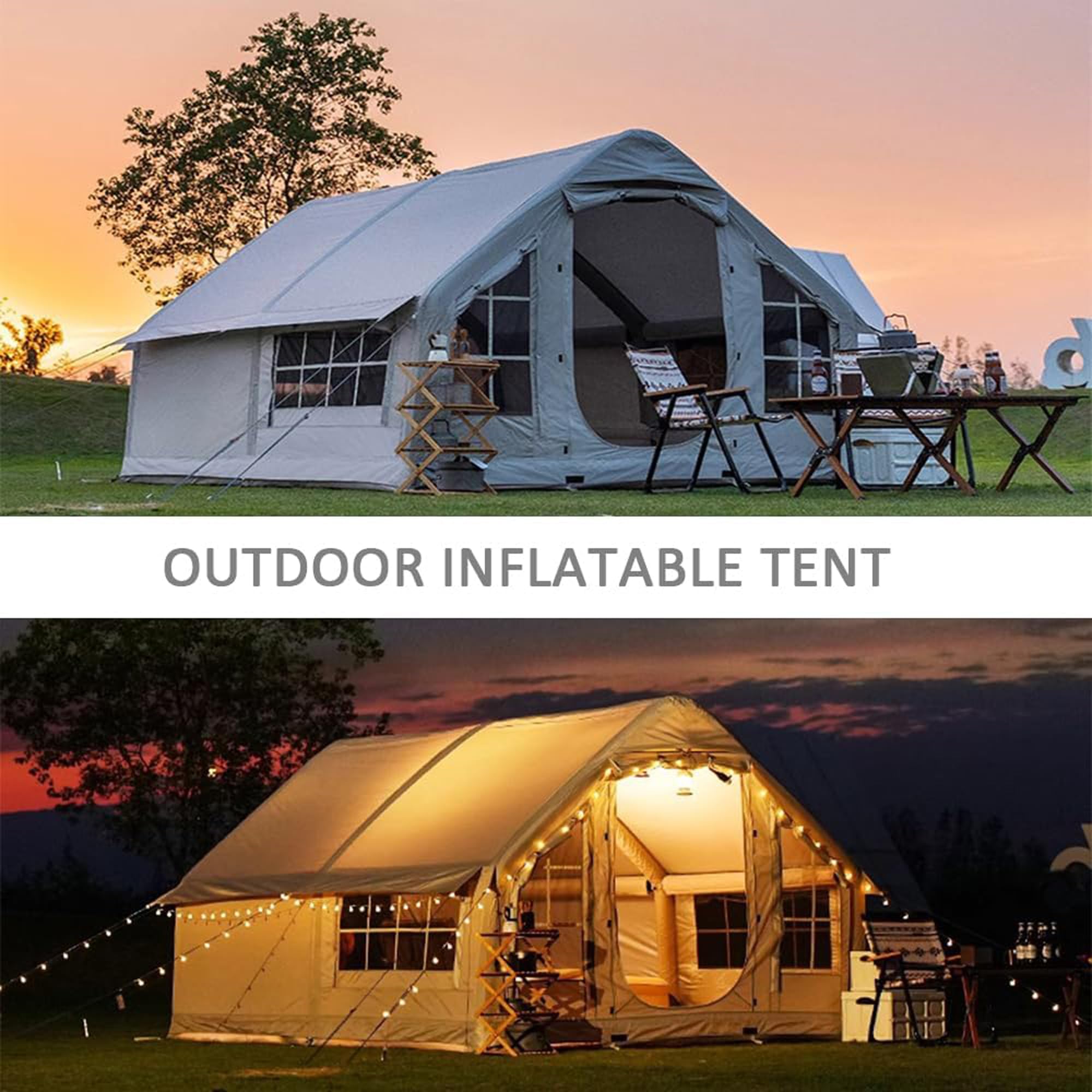 8 Personas Tienda De Campaña Hinchable, Tienda De Campaña Inflable Grande Carpa Familiar De La Casa De Aire, Tenda Campismo Montaje Rapido para Exteriores con Apertura De Chimenea Y Claraboya