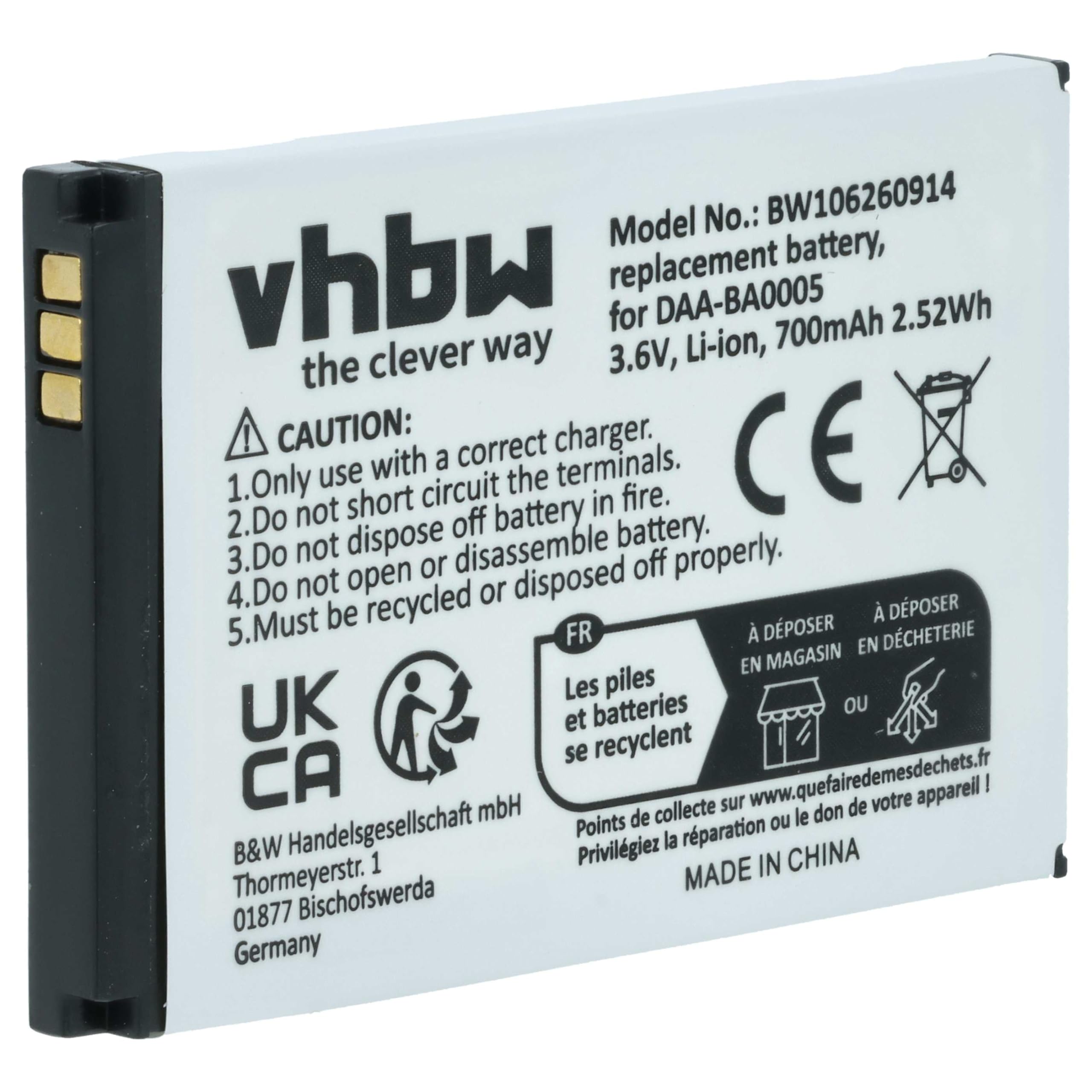 vhbw Akumulator kompatybilny z Creative Zen Micro Photo odtwarzacz MP3 (700 mAh, 3,7 V, litowo-polimerowy)