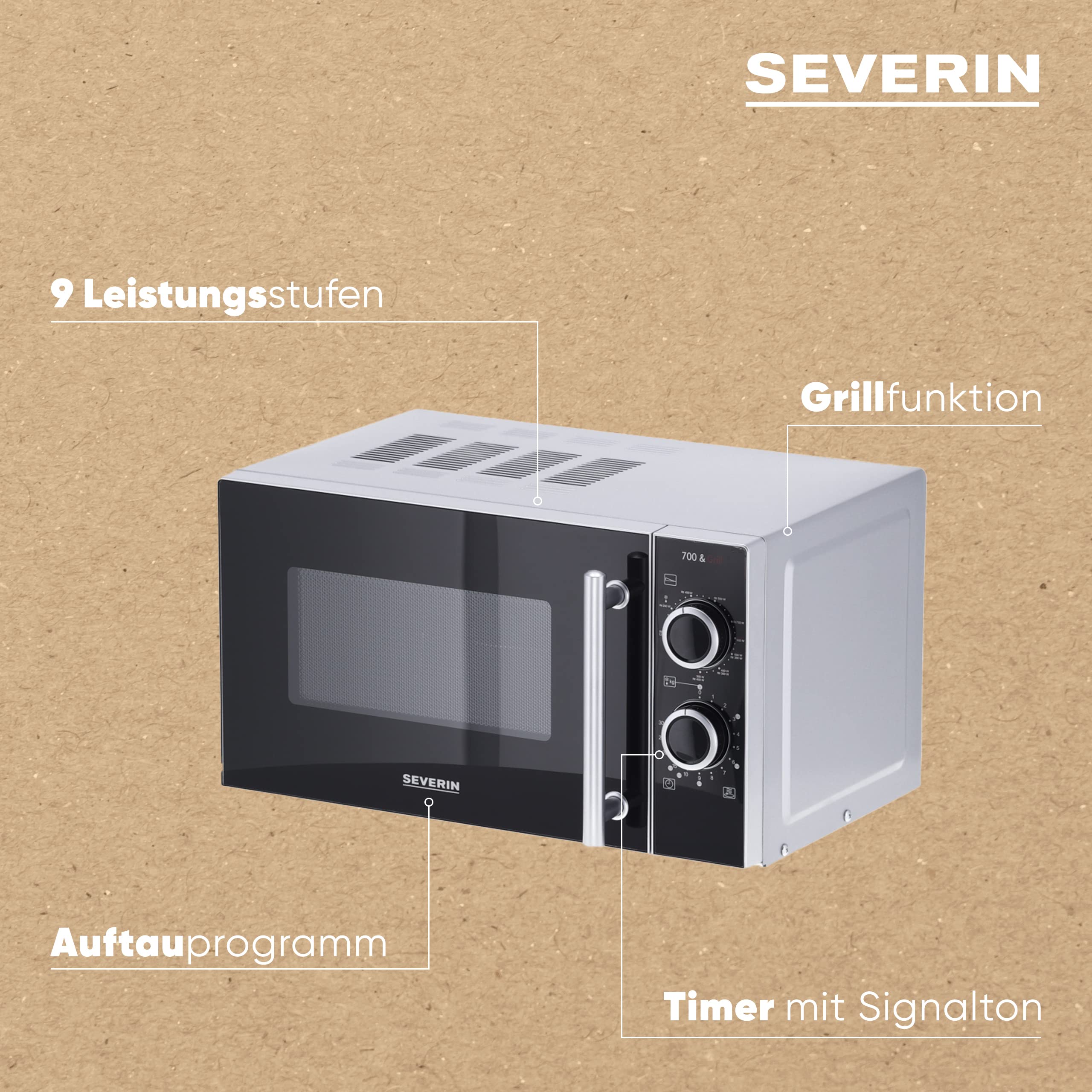 SEVERIN 2-in-1 Mikrowelle mit Grill 700 W, MW 7771, silber-schwarz