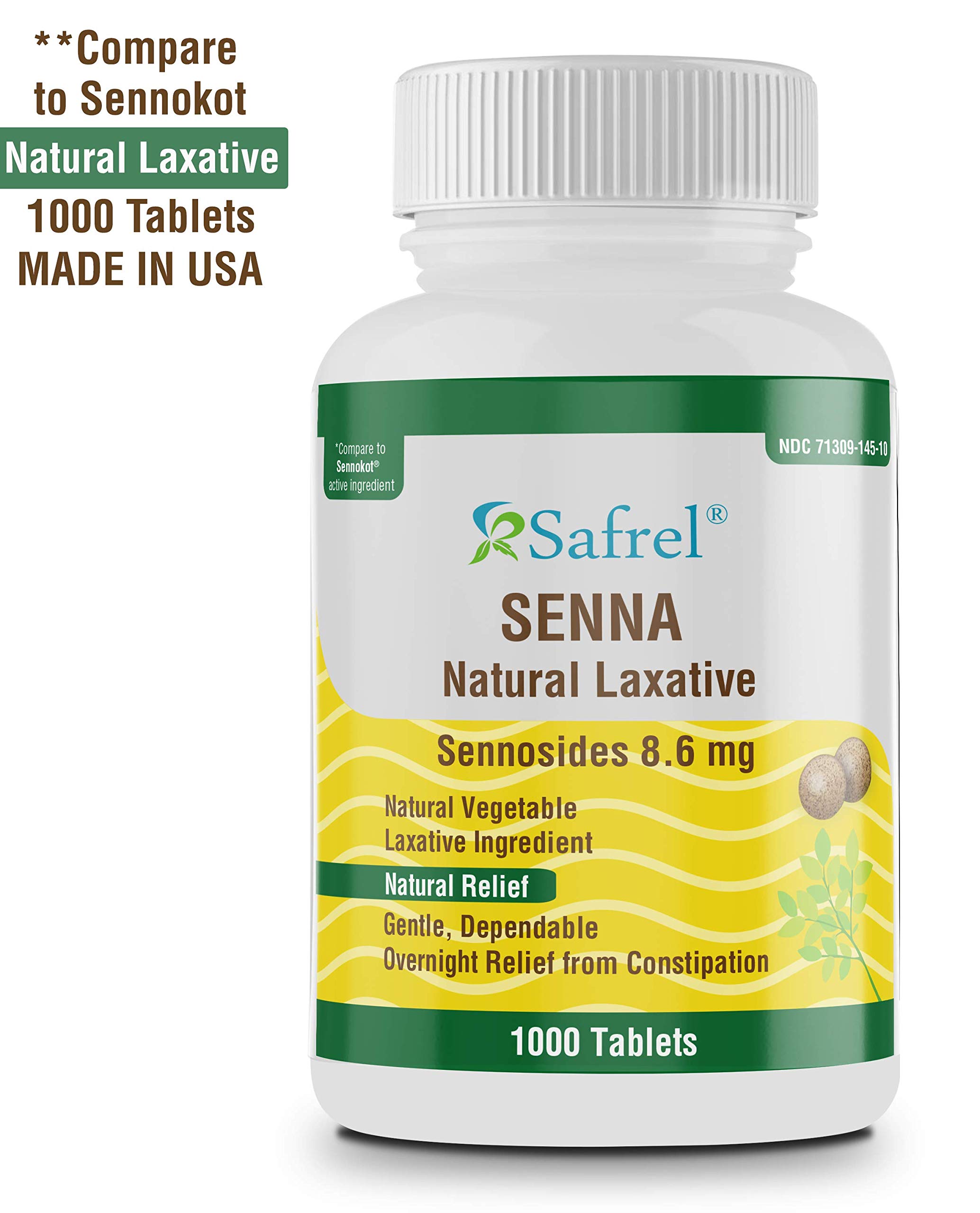 Safrel Senna 8.6 mg Tablets (1000 Count) Natural Sennosides Vegetable