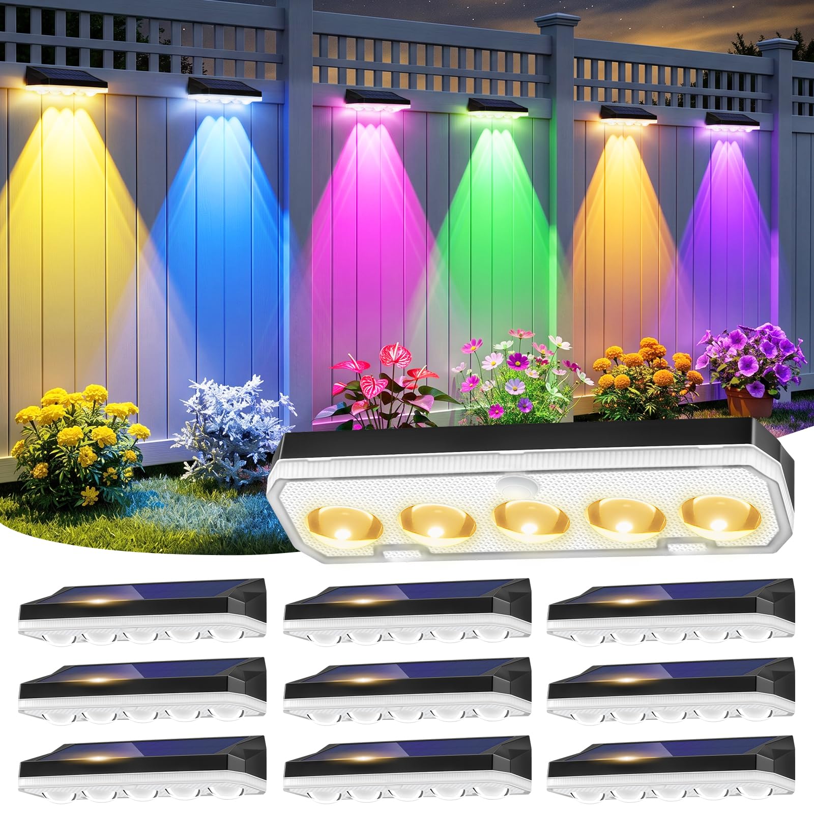 Solar Fence Lights Outdoor,Solar Lights Outdoor Garden 40 Lighting Modes