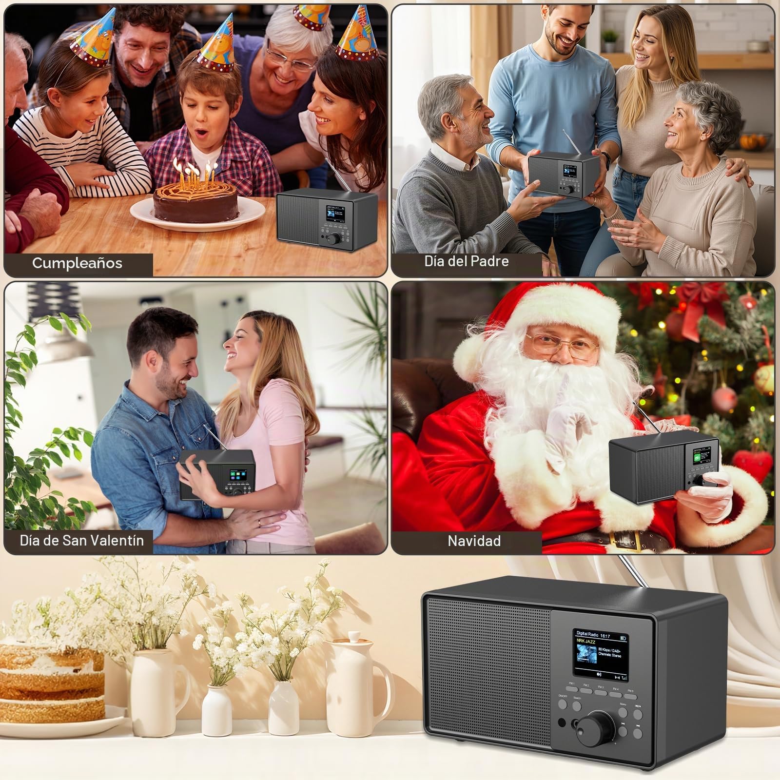Radio Dab Plus Dab+/FM con Bluetooth,Digital Radio Portátil Retro y Mando a Distancia, Nostálgico Radio Despertador Doble,Radio de Cocina, 30 Emisoras, USB/AUX, Temporizador de Sueño (Negro)