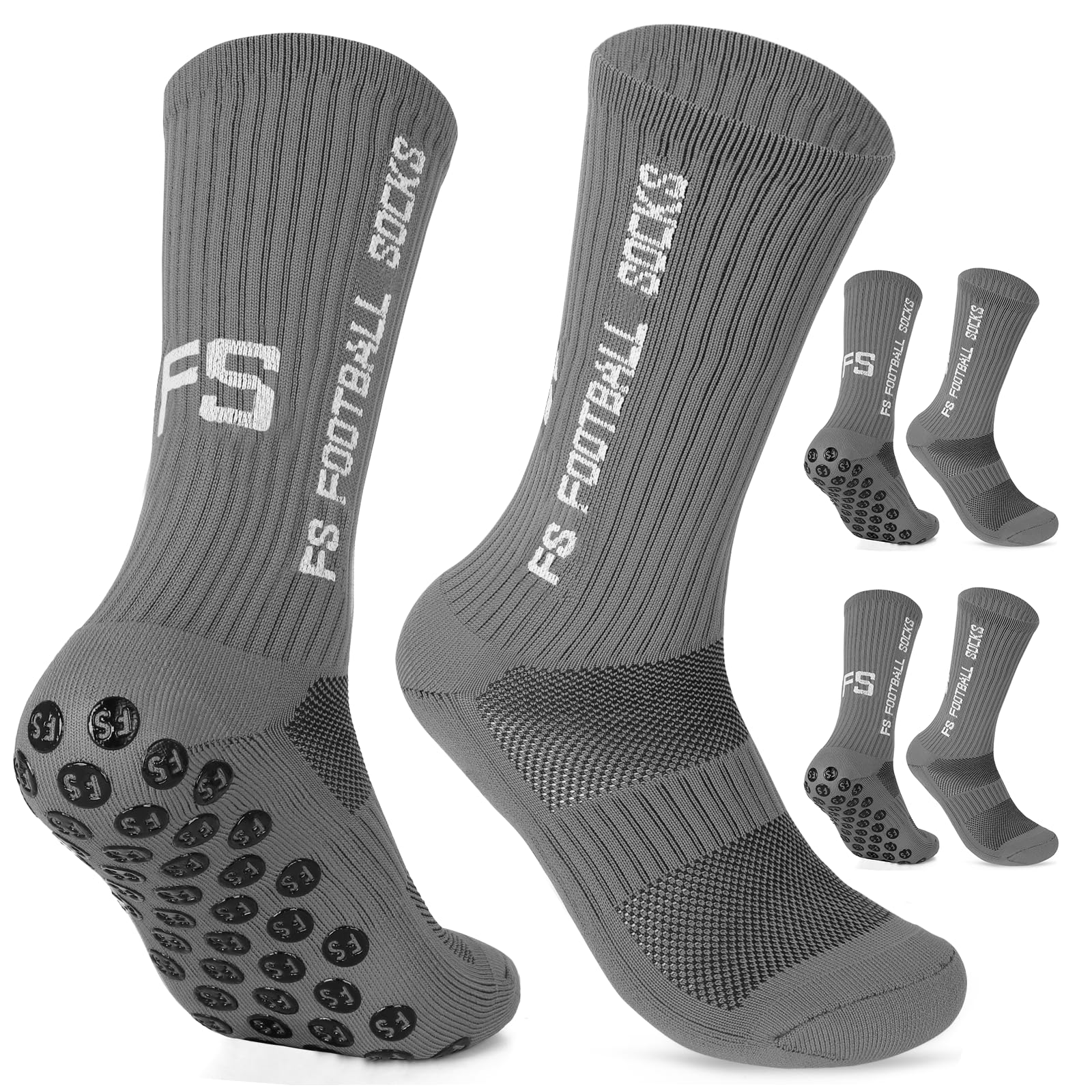 Dinjunxi Calzini Antiscivolo Calcio Uomo 2 Paia Calze Sportive Traspiranti, EU 39-46 / UK 6-11 Calze Grip Calcio Addensare Calzini per Calcio Pallacanestro Tennis Yoga Trekking
