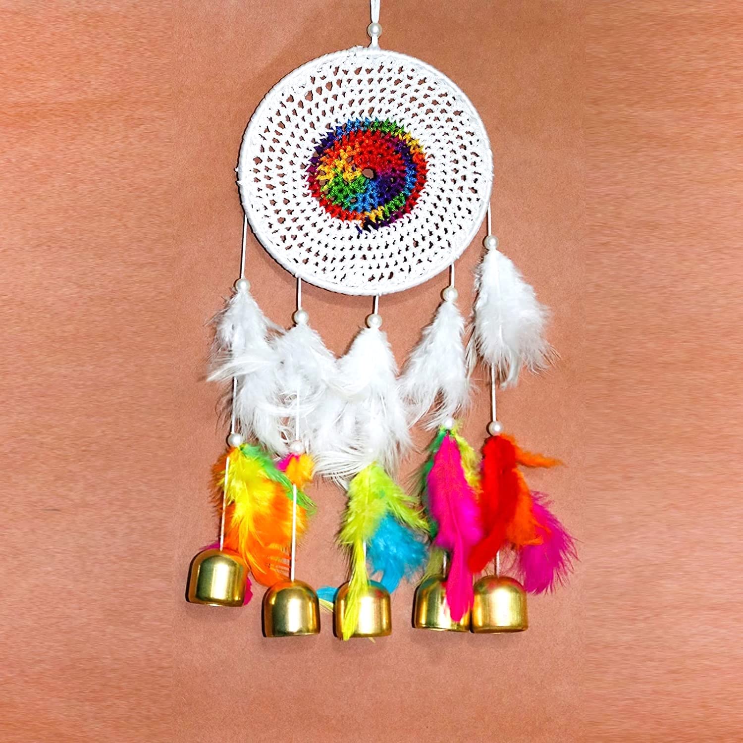 RPH Handicrafts Metal, Bell, Feather, Bead, Thread Wind Chime Dream Catcher for Wall Decor, Bedroom, Balcony, Garden, Kids Room (30 cm x 13 cm) Small (White Colourful) (B0B46W6SD9) Amazon Price History, Amazon Price Tracker