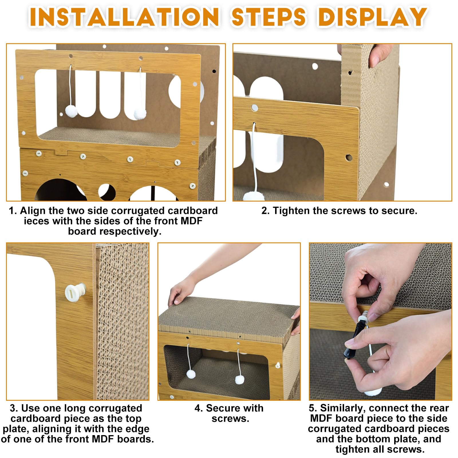 Griffoir pour chat, maison pour chat en carton à 2 étages avec balle suspendue, griffoir pour l'intérieur, grand espace pour chat, meubles pour chats multiples, empêche les dommages aux meubles – 51 x