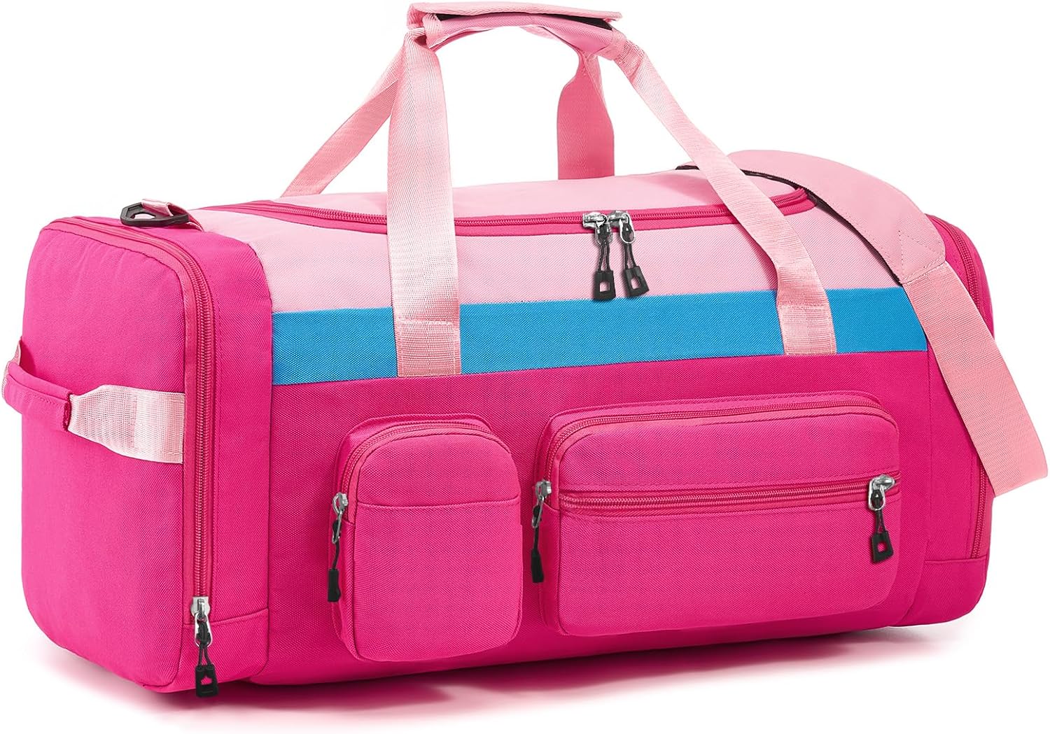Woomada Kids Travel Duffle Bag With Shoe Compartment & Wet Pocket Perfect For School, Sports, Overnight Trips（hot pink)