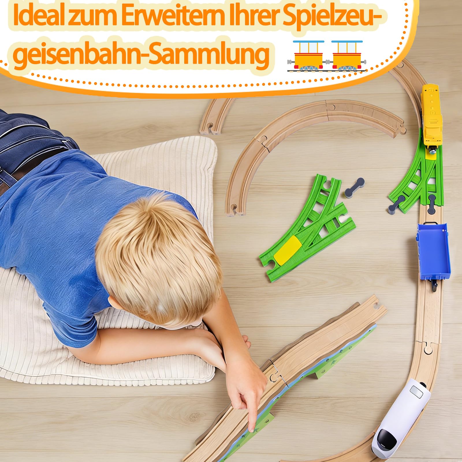 Holzeisenbahn Schienenset, Kompatibilität mit Allen Holzeisenbahn Zubehör und Holzschienen, Erweiterungsset für Modellbahn, kreatives Spielen für Kinder ab 3 Jahren（Holz-Waldbahnschienen）