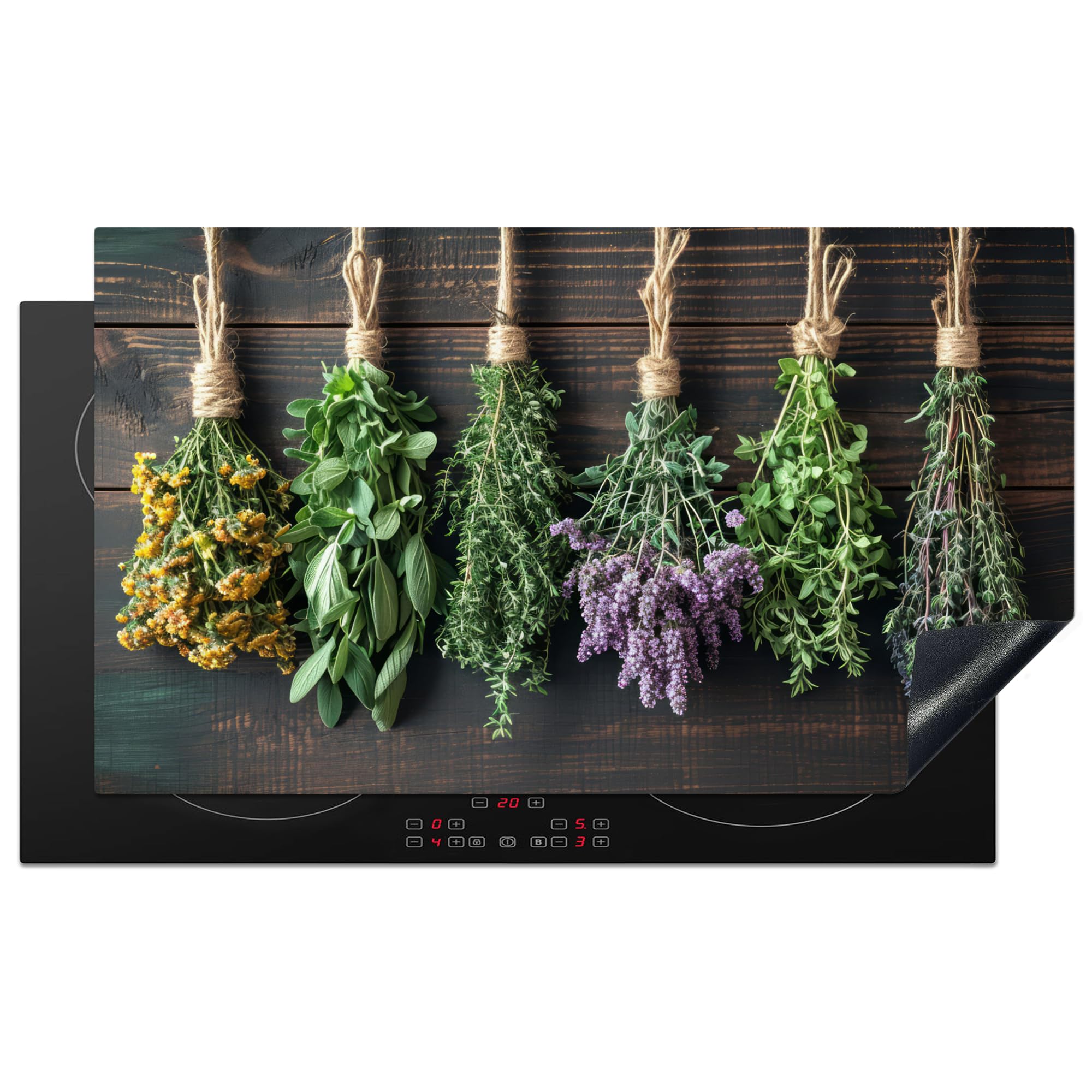 KitchenYeah© Herdabdeckplatte Einteilig Küche Ceranfeld Abdeckplatte Cerankochfeld Abdeckung Induktionskochfeld Schutzmatte Pflanzen - Holz - Blumen - Trocknen - 90x52 cm