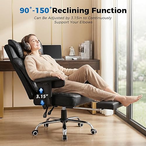 Vista 7 de GTRACING Silla de Oficina Grande y Alta 400LBS Silla Ergonómica para Juegos Ancha con Cuero de Diseño en Relieve de Lujo con Reposapiés, Reclinable